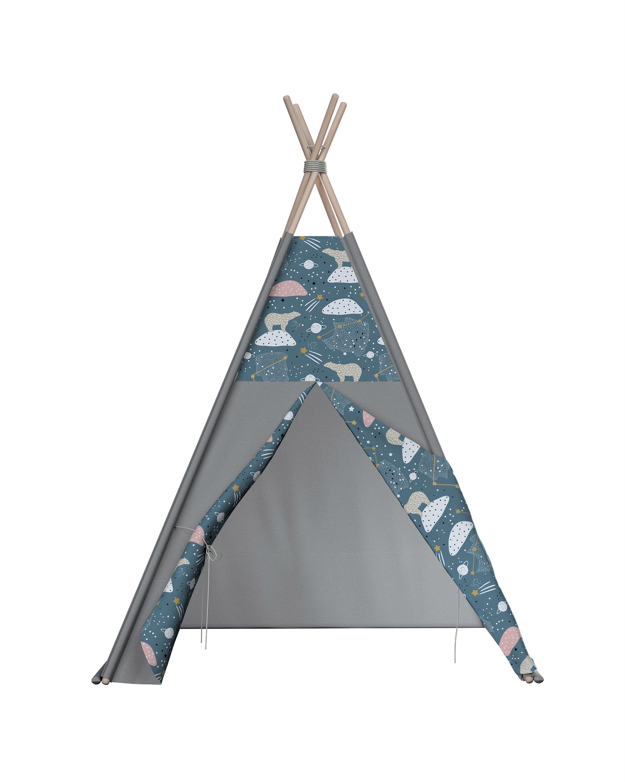 Tente de jeu Tipi couleur bleu tissu à motifs (hover)