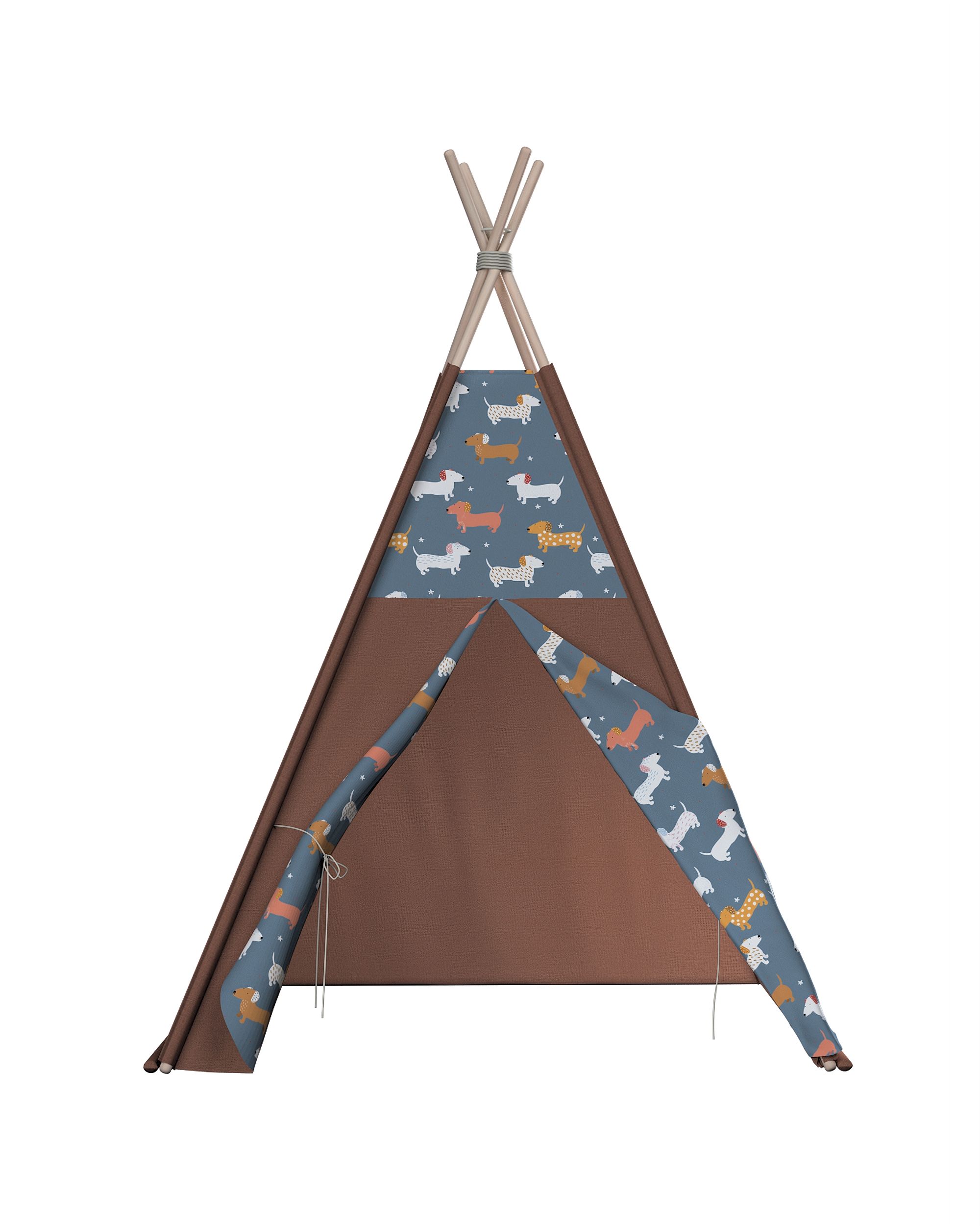 Tente de jeu Tipi couleur bleu tissu à motifs (hover)