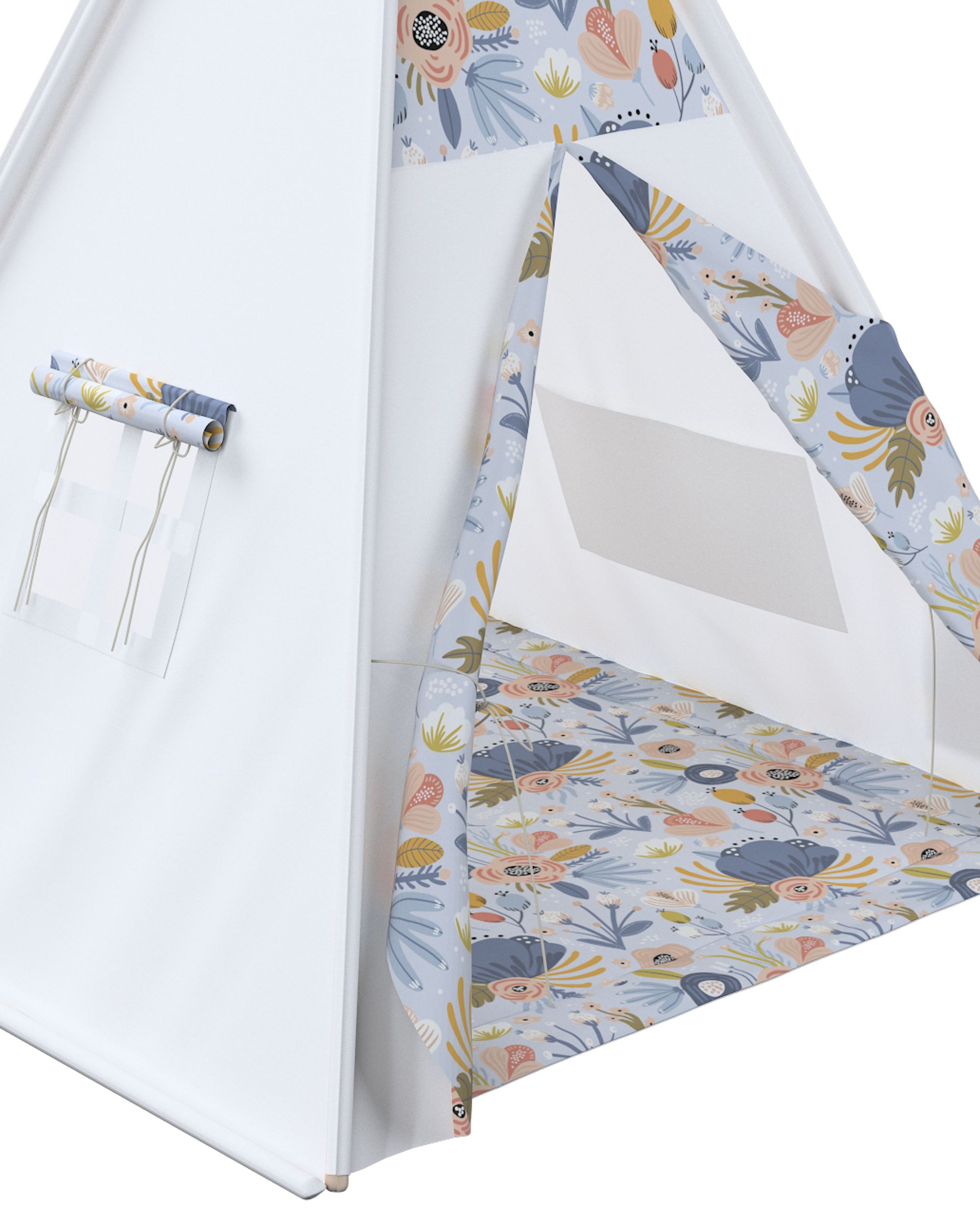 Tapis de tipi 110x110cm couleur bleu tissu à motifs (hover)