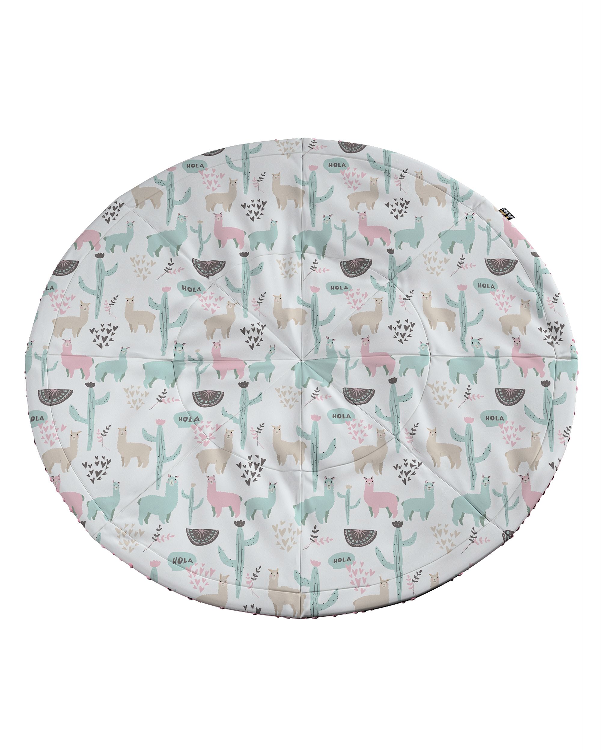 Tapis de jeu rond 130cm couleur vert tissu à motifs