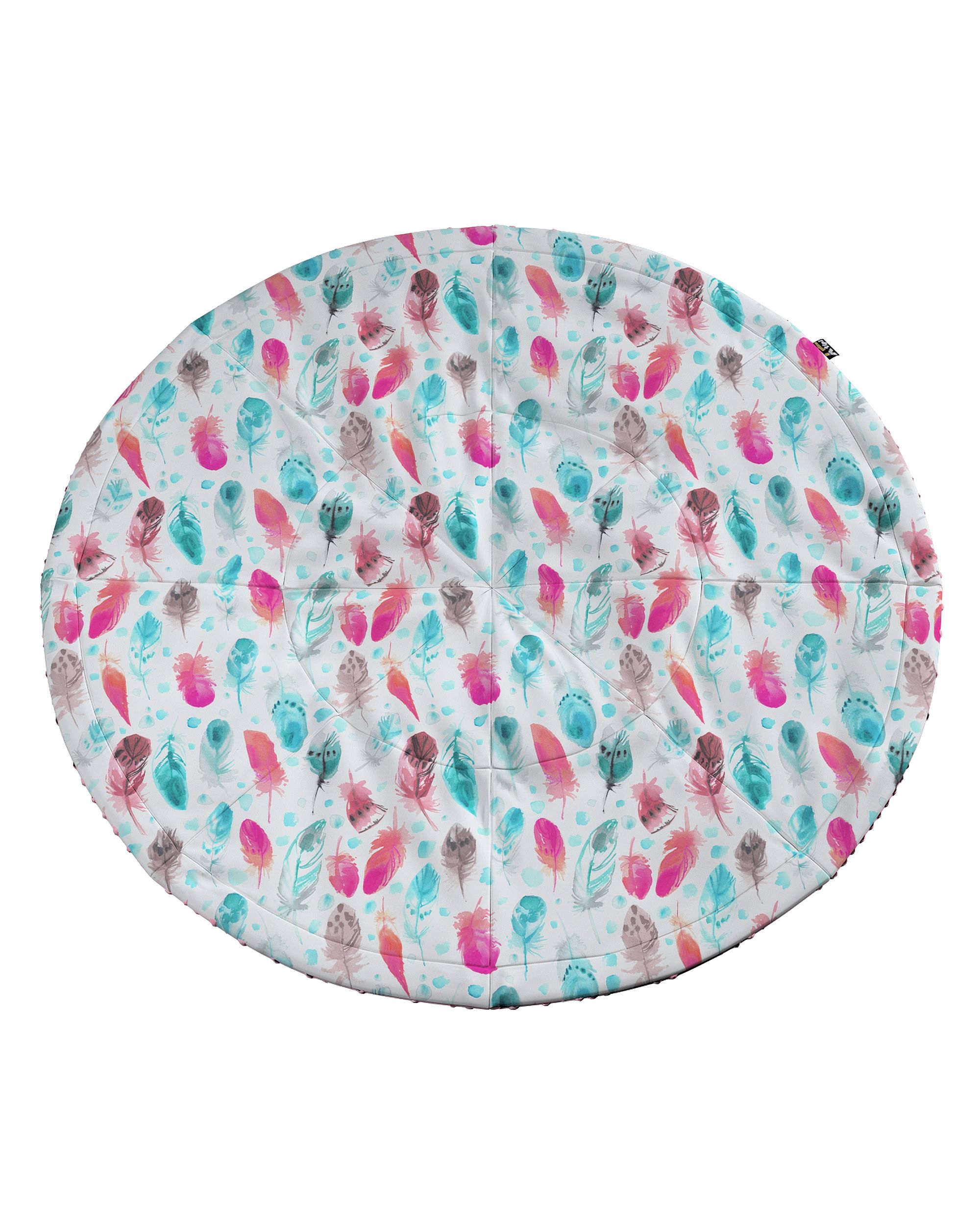 Tapis de jeu rond 130cm couleur bleu tissu à motifs