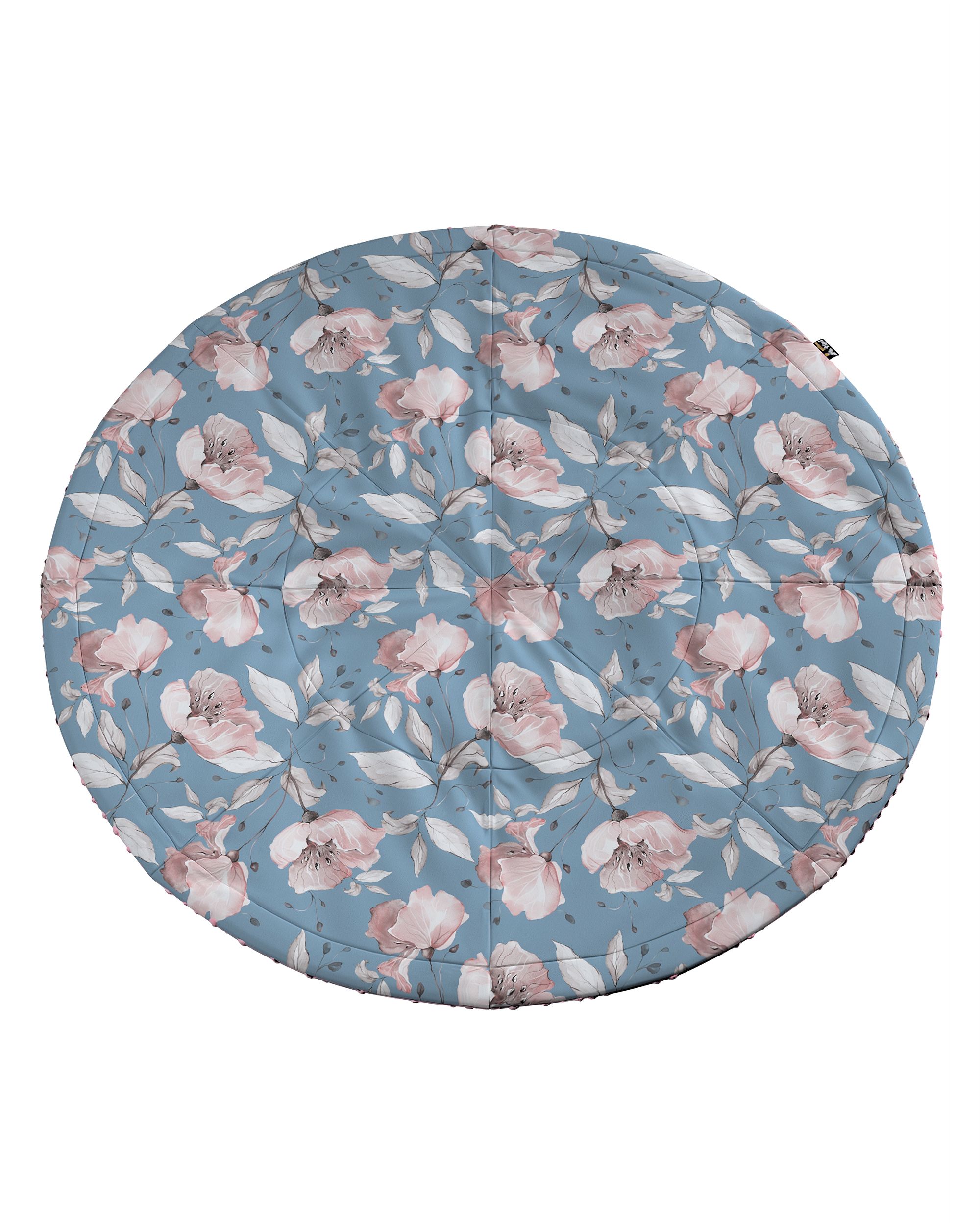 Tapis de jeu rond 130cm couleur bleu tissu à motifs