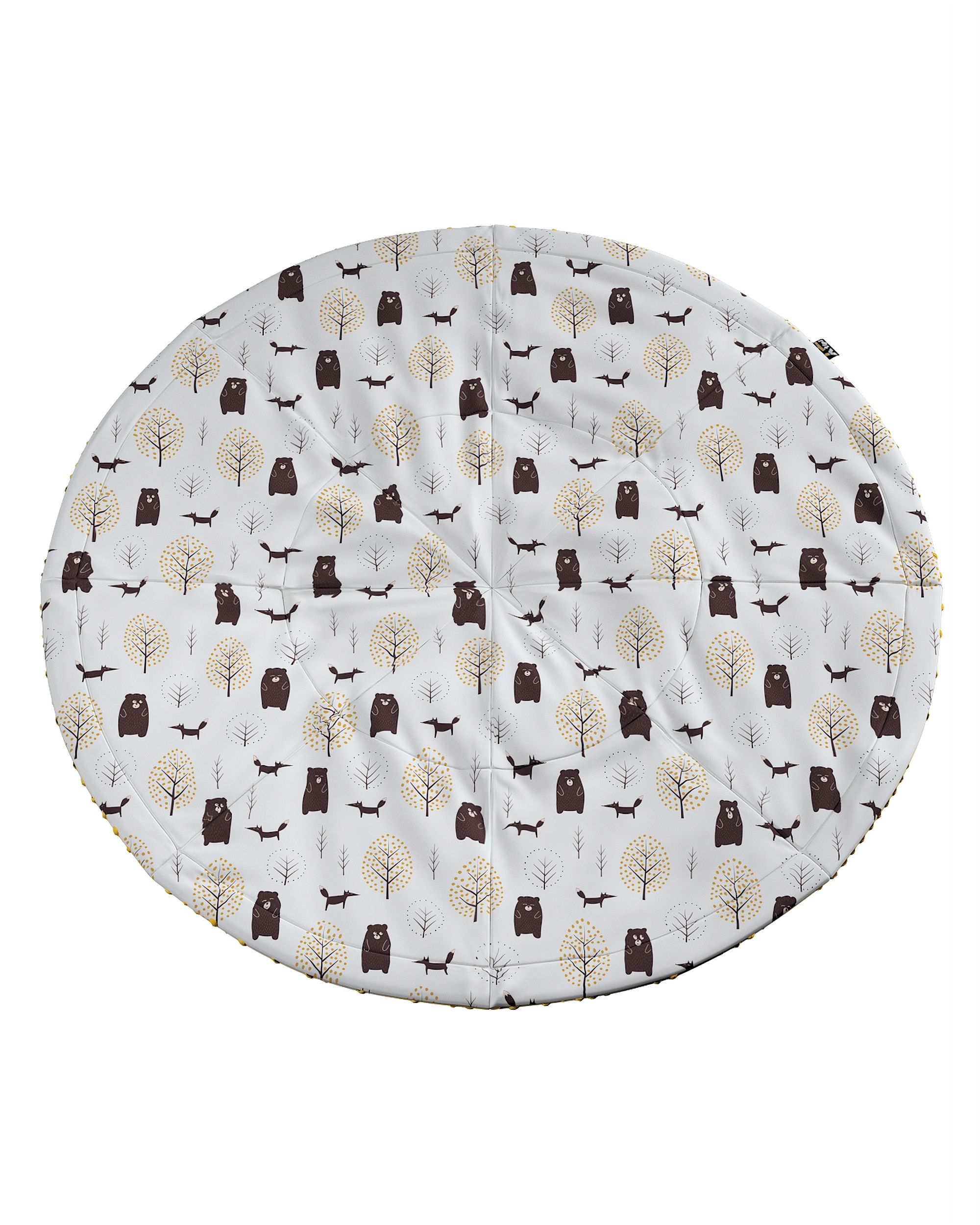 Tapis de jeu rond 130cm couleur marron tissu à motifs