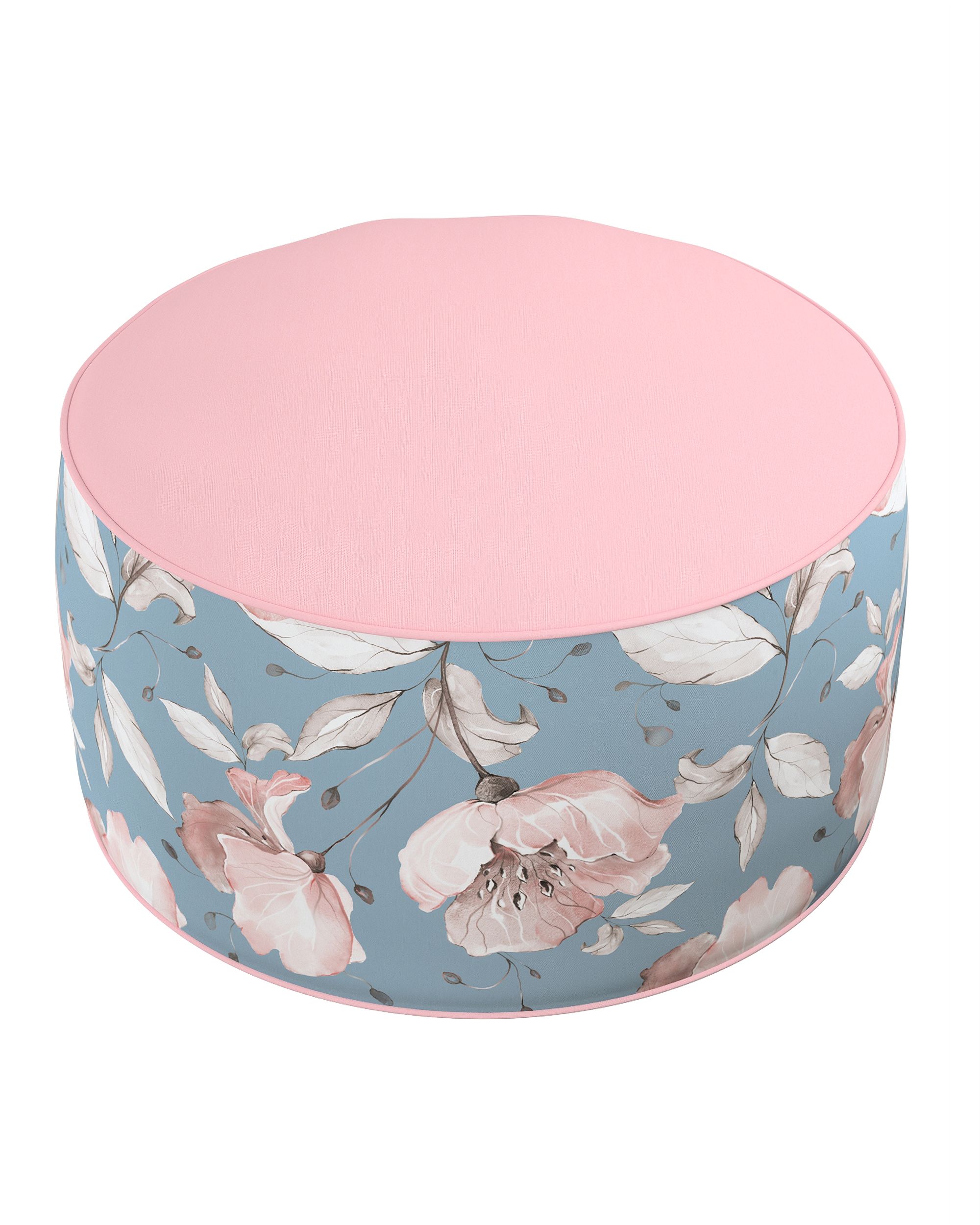 Pouf bicolore Coli couleur bleu tissu à motifs