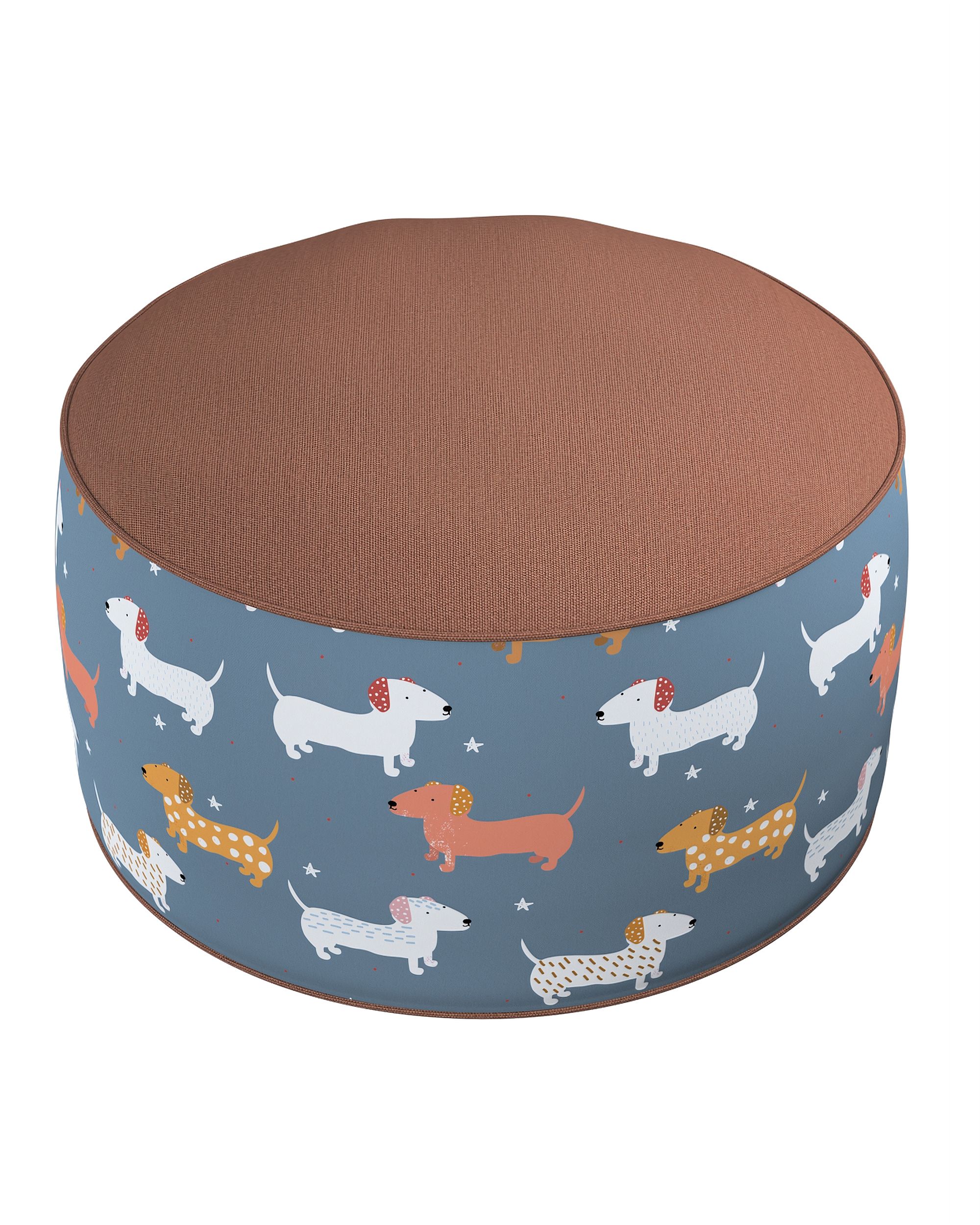 Pouf bicolore Coli couleur bleu tissu à motifs