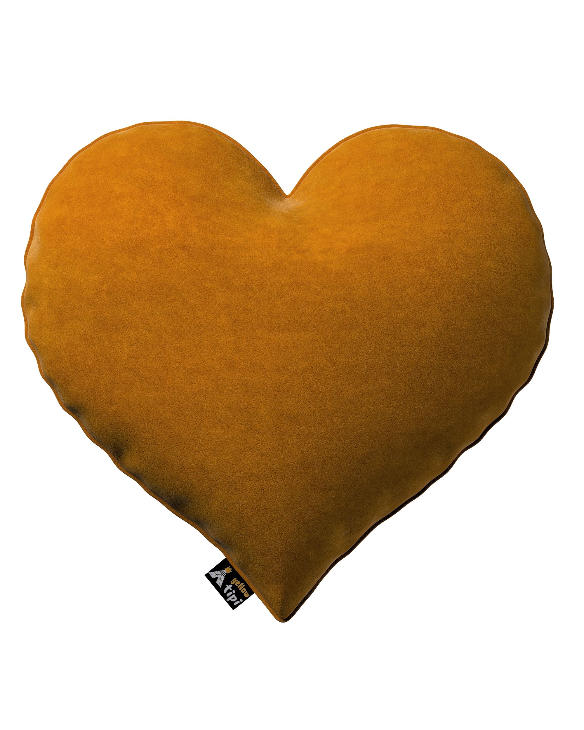 Coussin Heart of Love couleur jaune tissu brillant, velours