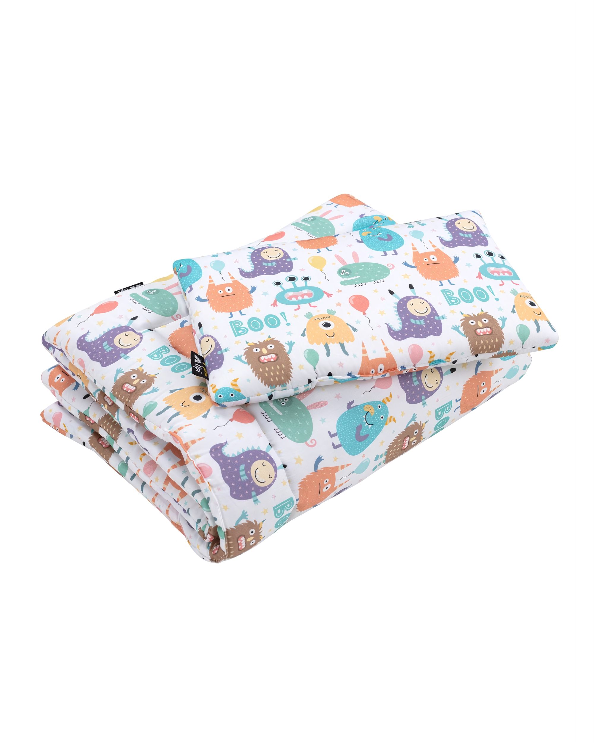 Housse + couette et taie + oreiller pour lit bébé couleur blanc tissu à motifs
