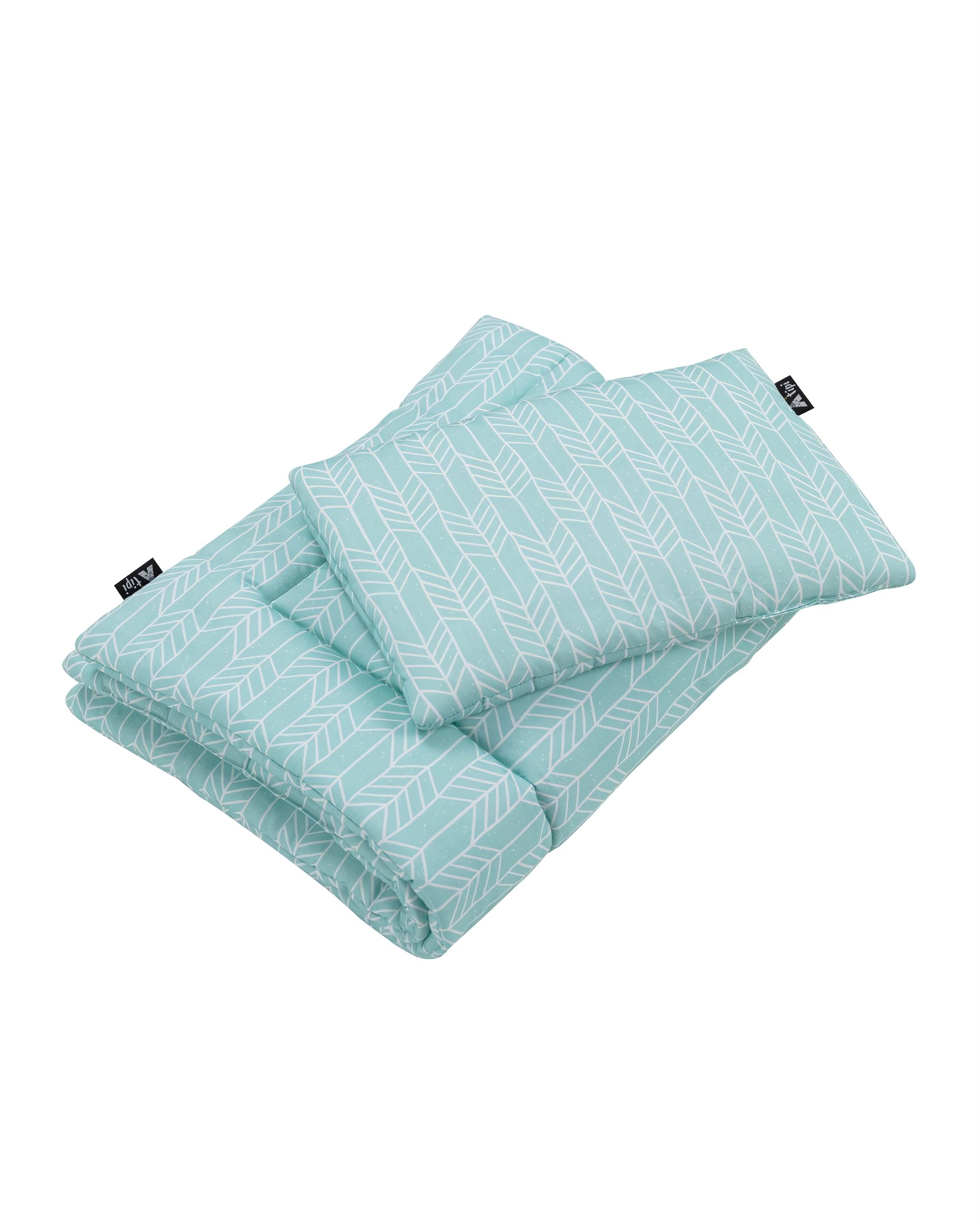 Housse + couette et taie + oreiller pour lit bébé couleur vert tissu à motifs