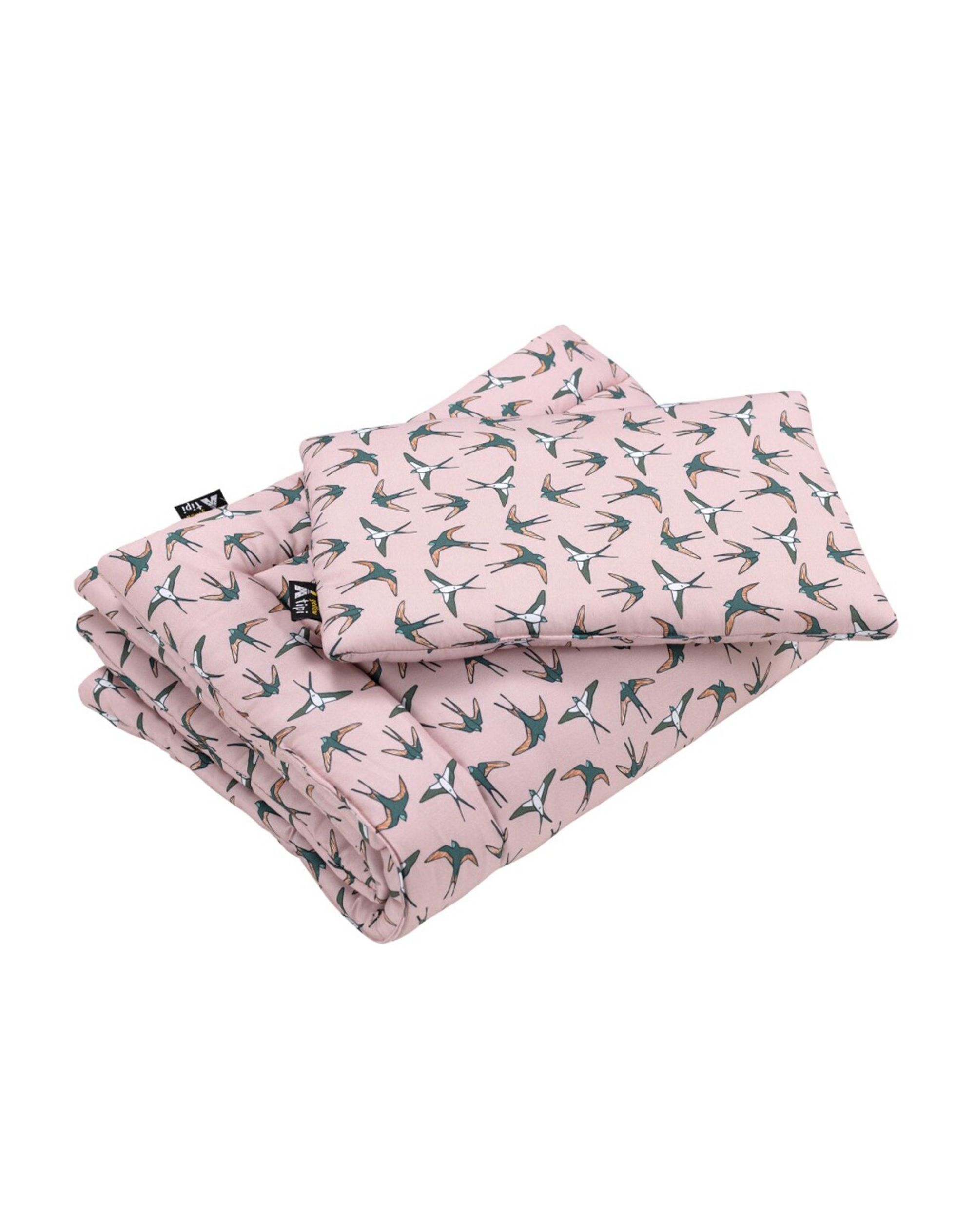 Housse + couette et taie + oreiller pour lit bébé couleur rose tissu à motifs