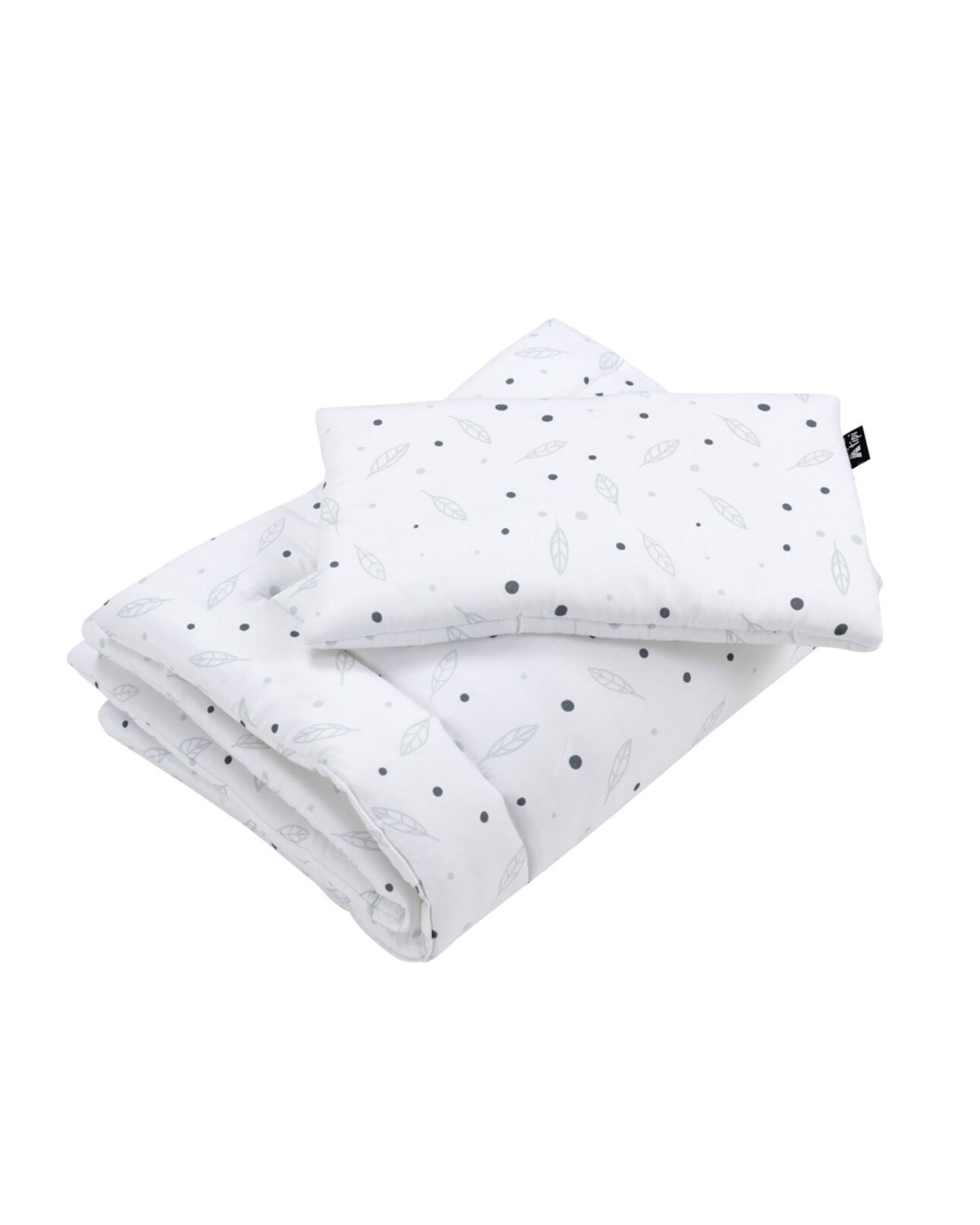 Housse + couette et taie + oreiller pour lit bébé couleur gris tissu à motifs