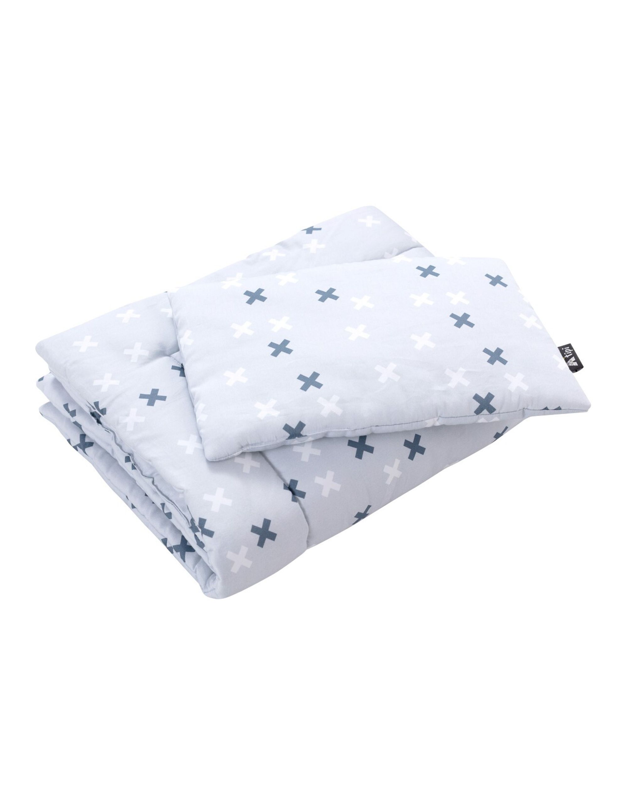 Housse + couette et taie + oreiller pour lit bébé couleur gris tissu à motifs