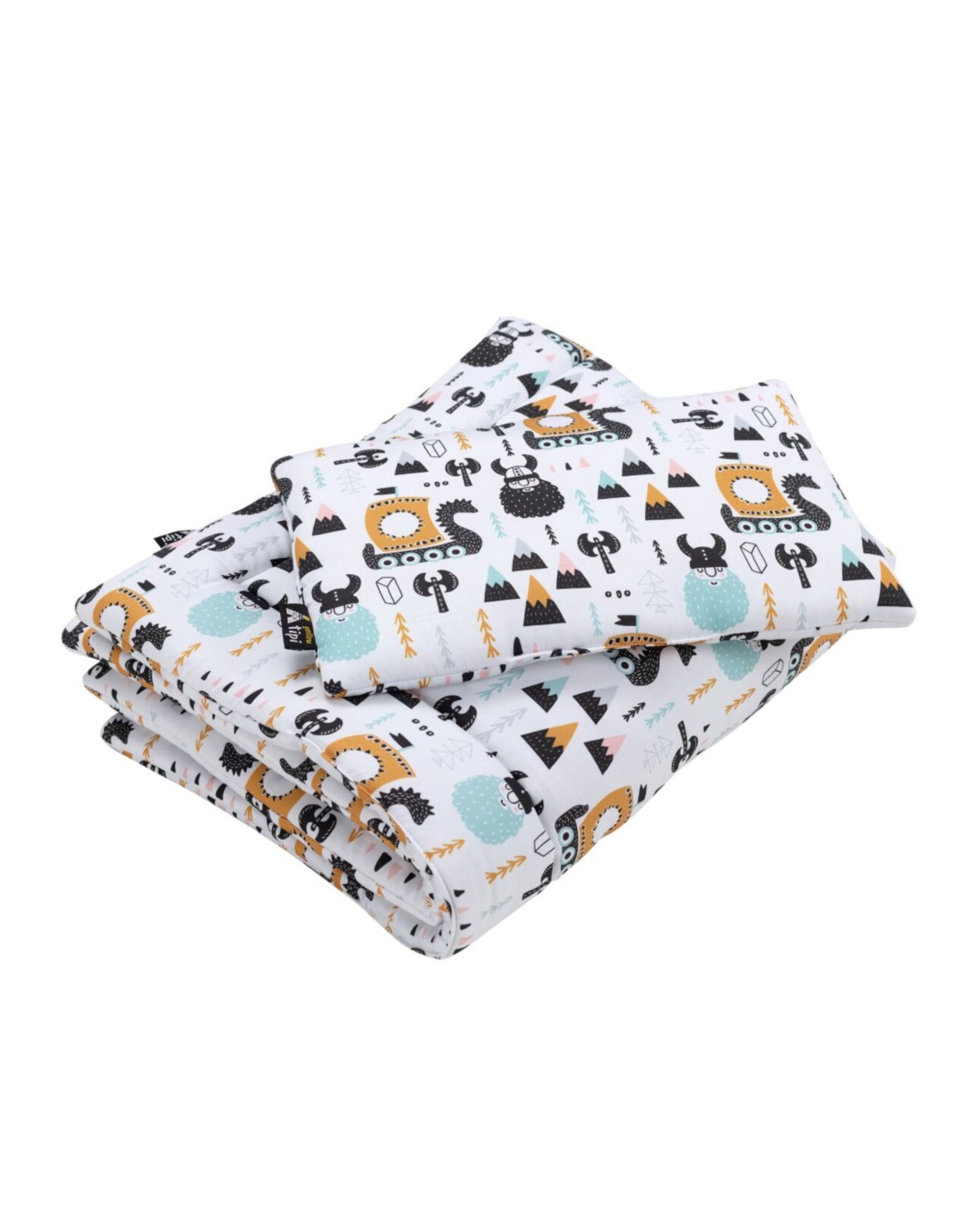 Housse + couette et taie + oreiller pour lit bébé couleur blanc tissu à motifs