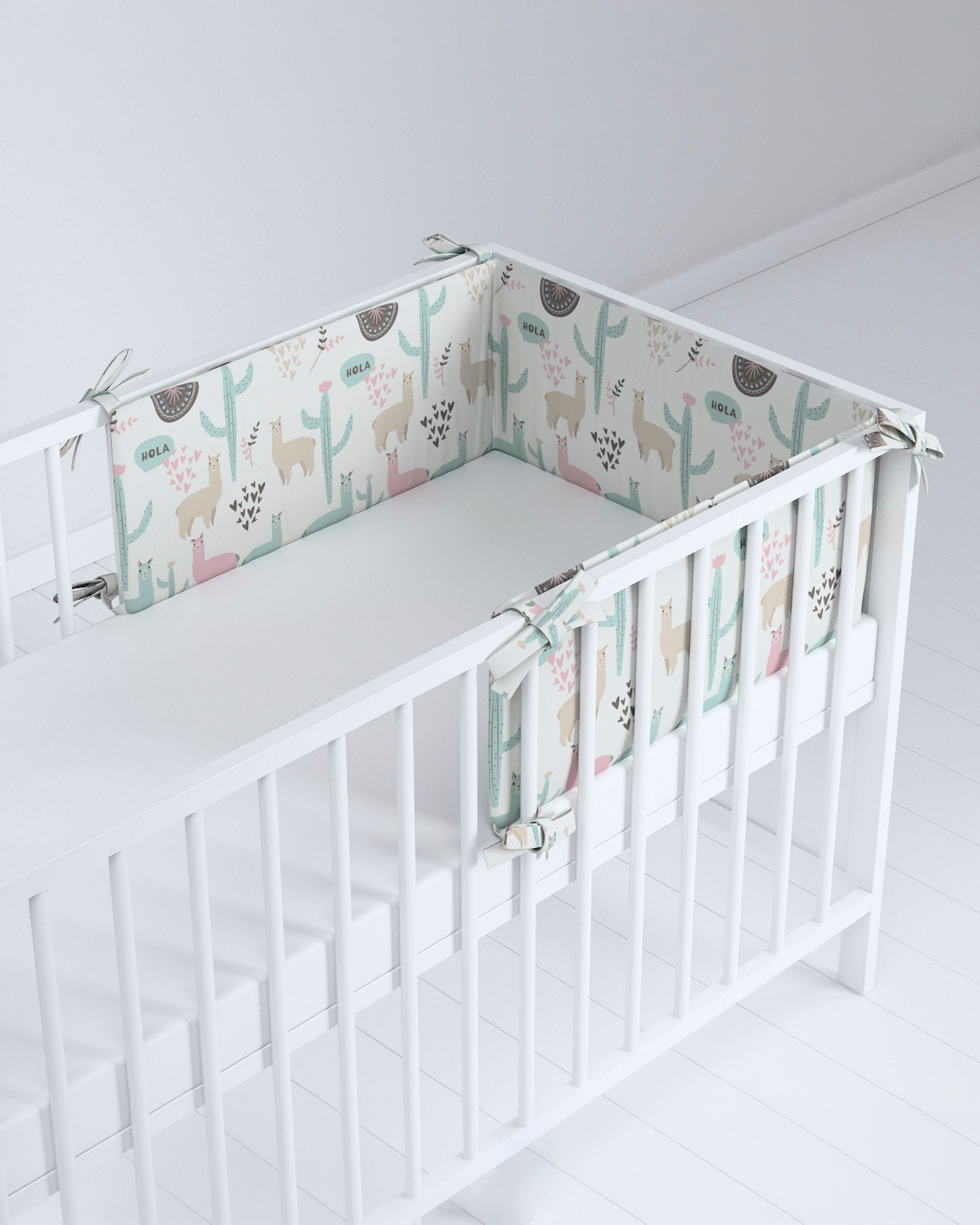 Tour de lit bébé couleur vert tissu à motifs (hover)