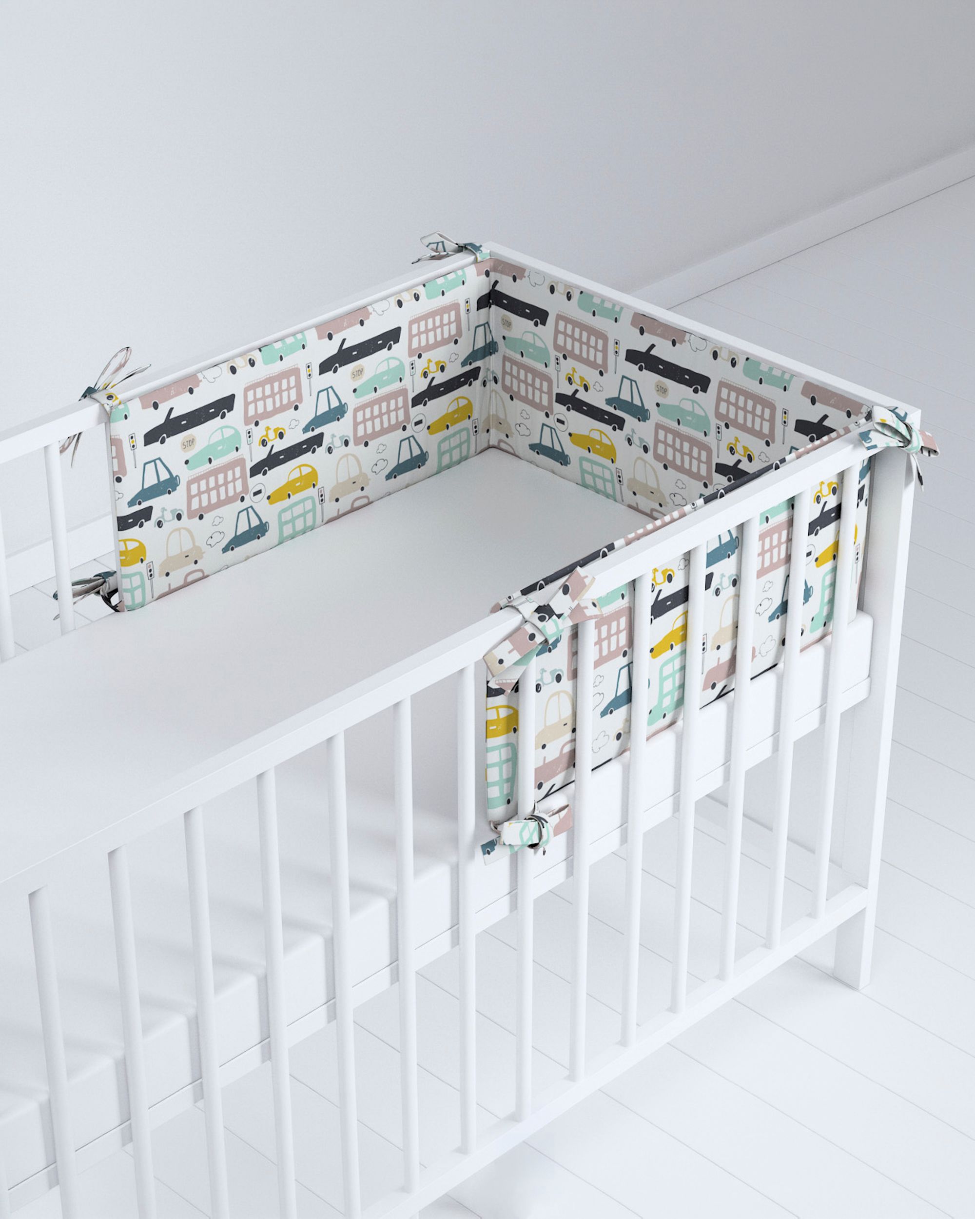 Tour de lit bébé couleur beige tissu à motifs (hover)