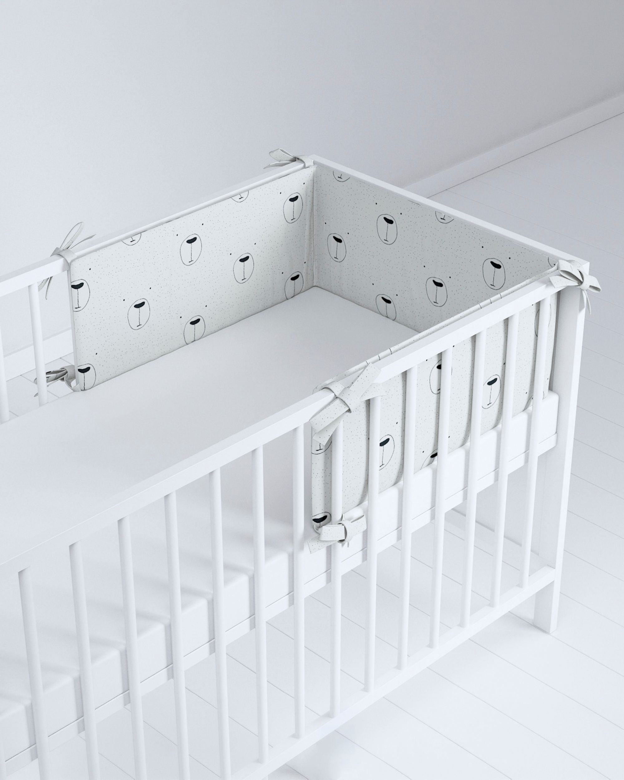 Tour de lit bébé couleur blanc tissu à motifs (hover)