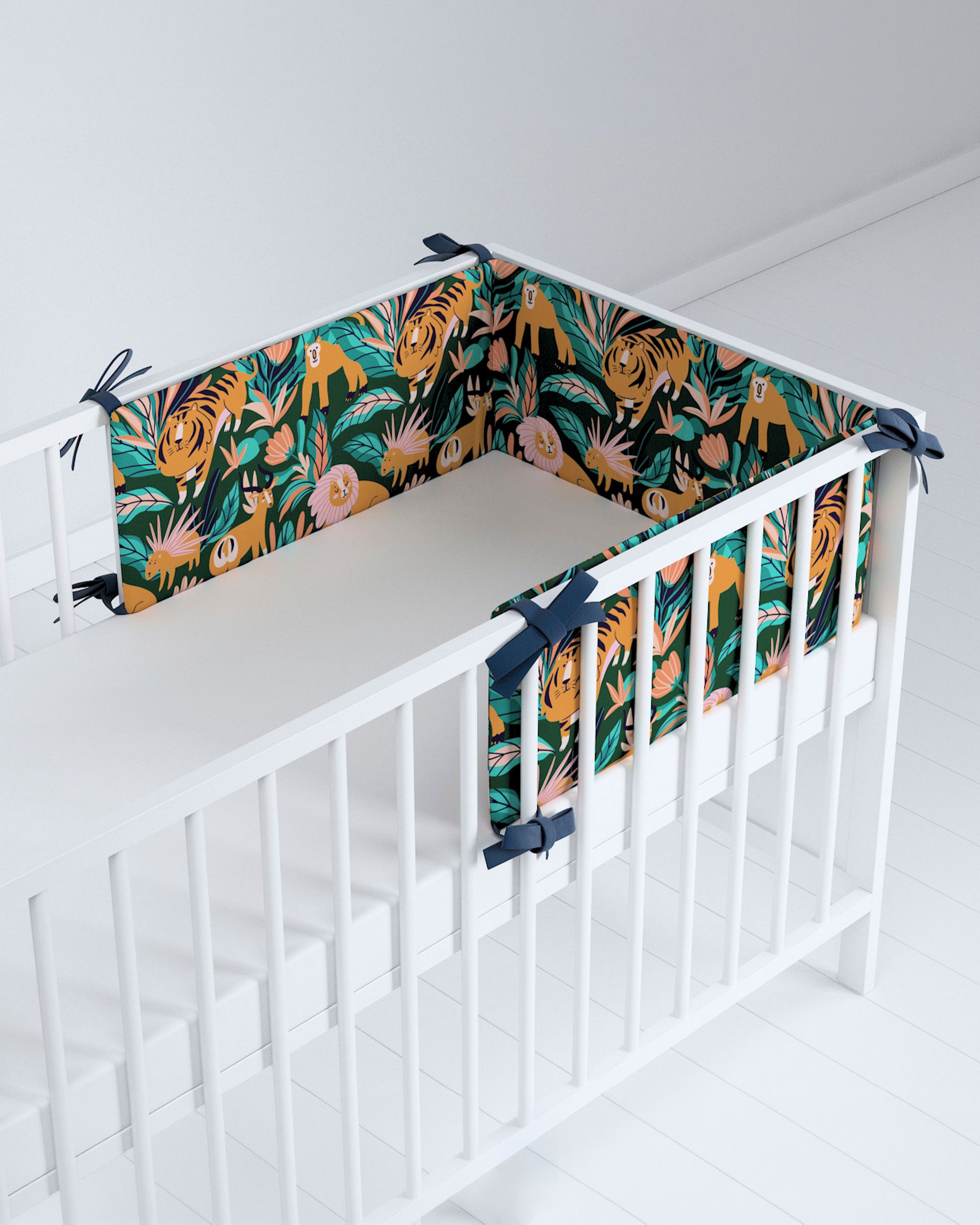 Tour de lit bébé couleur orange tissu à motifs (hover)