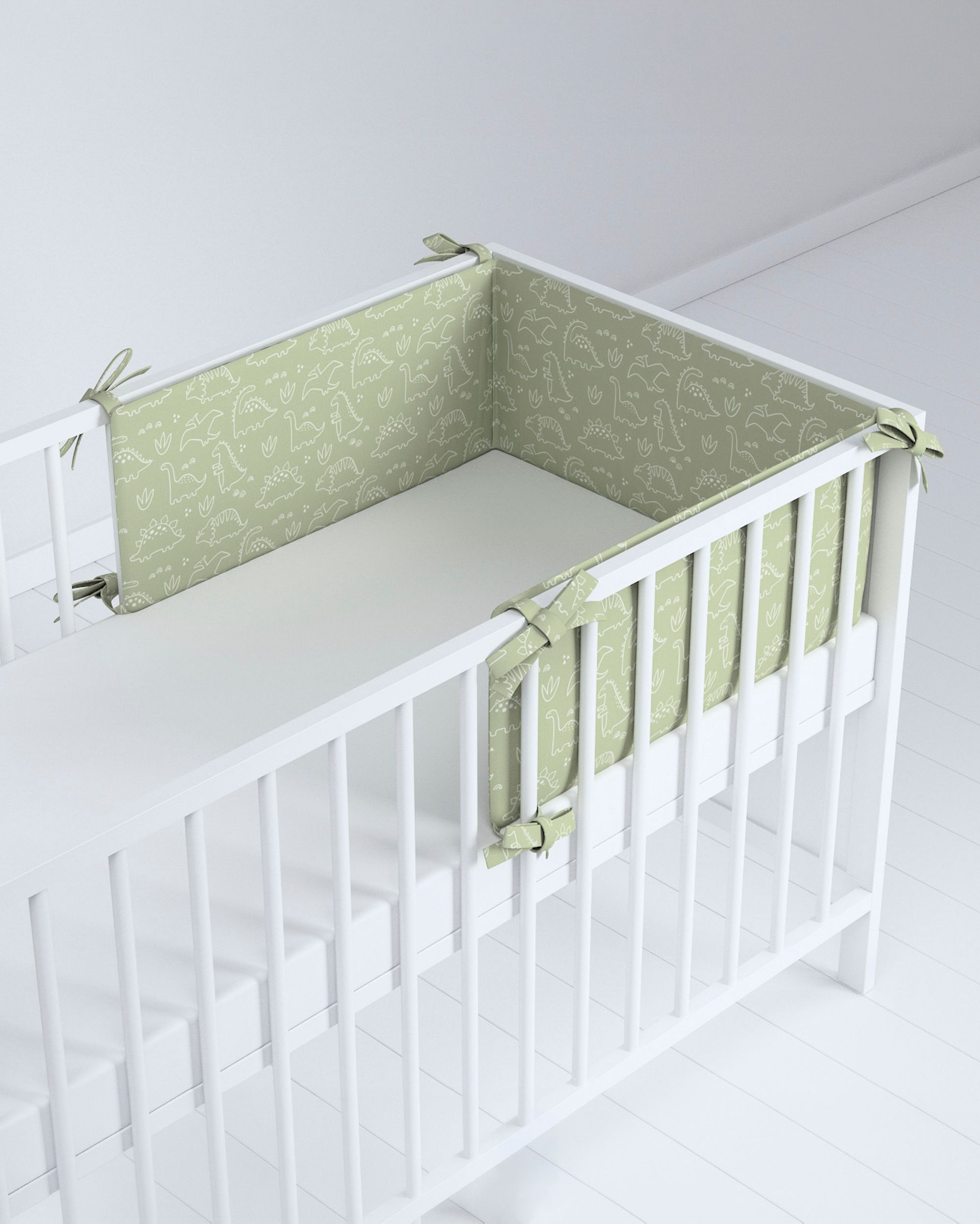 Tour de lit bébé couleur vert tissu à motifs (hover)