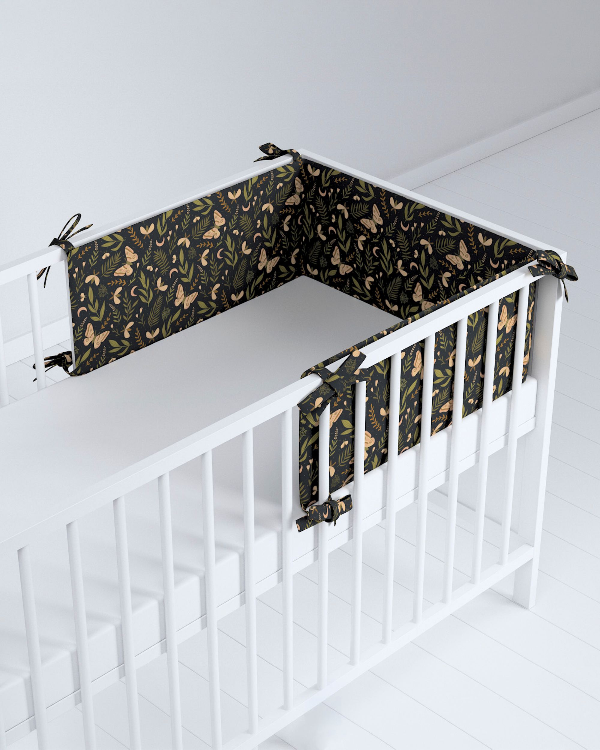 Tour de lit bébé couleur noir tissu à motifs (hover)