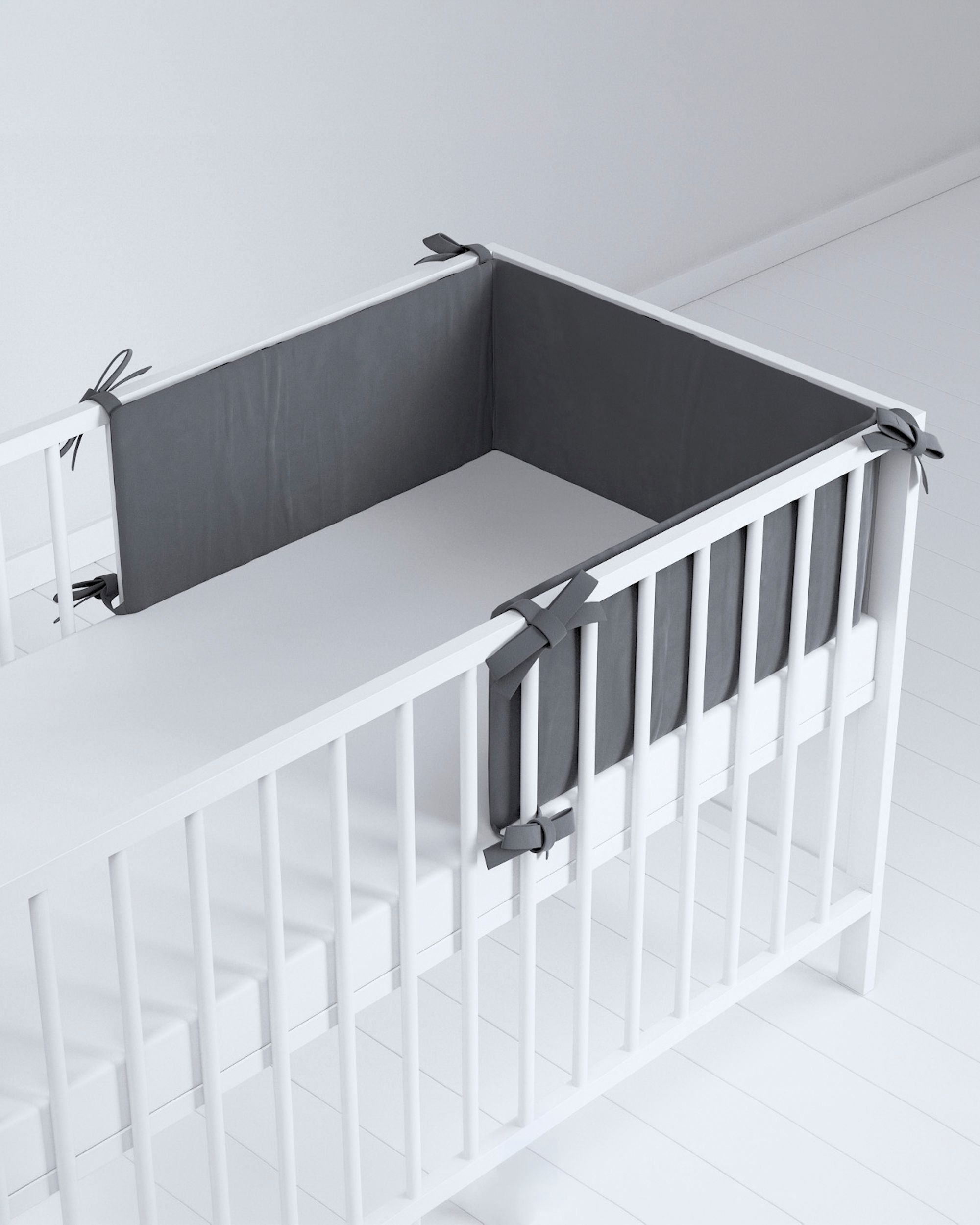 Tour de lit bébé couleur gris tissu brillant, velours (hover)