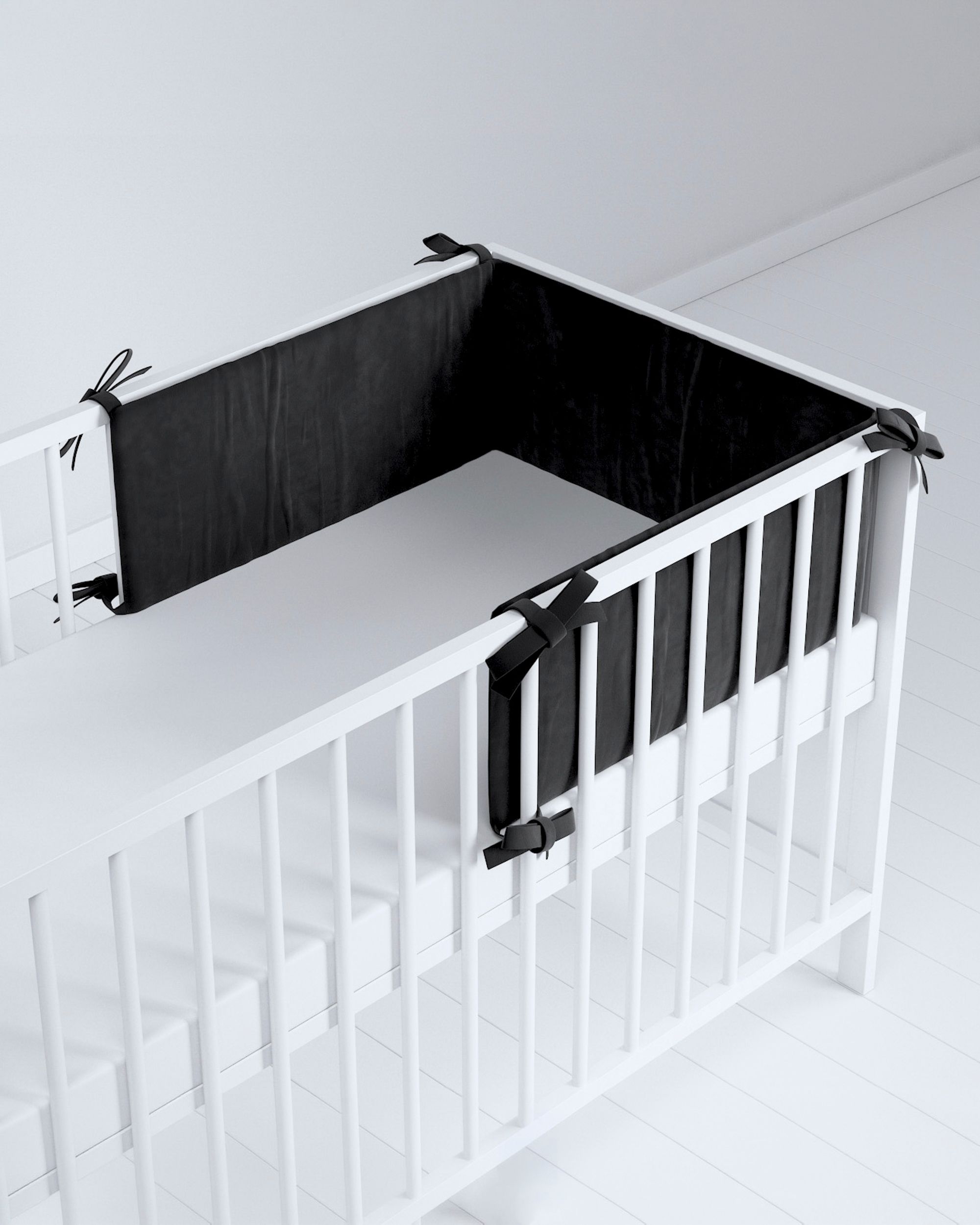 Tour de lit bébé couleur noir tissu brillant, velours (hover)