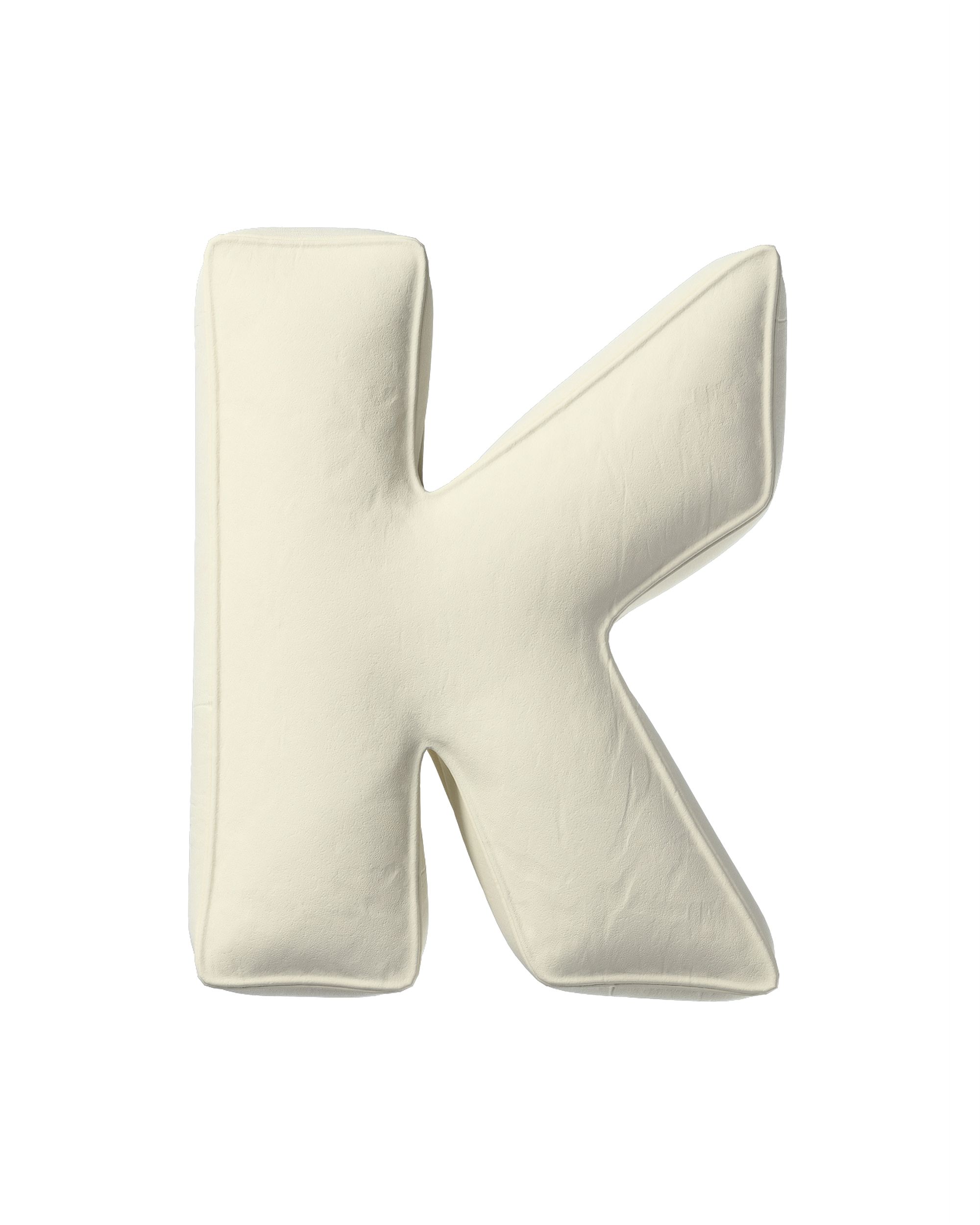 Coussins lettre K couleur crème tissu brillant, velours