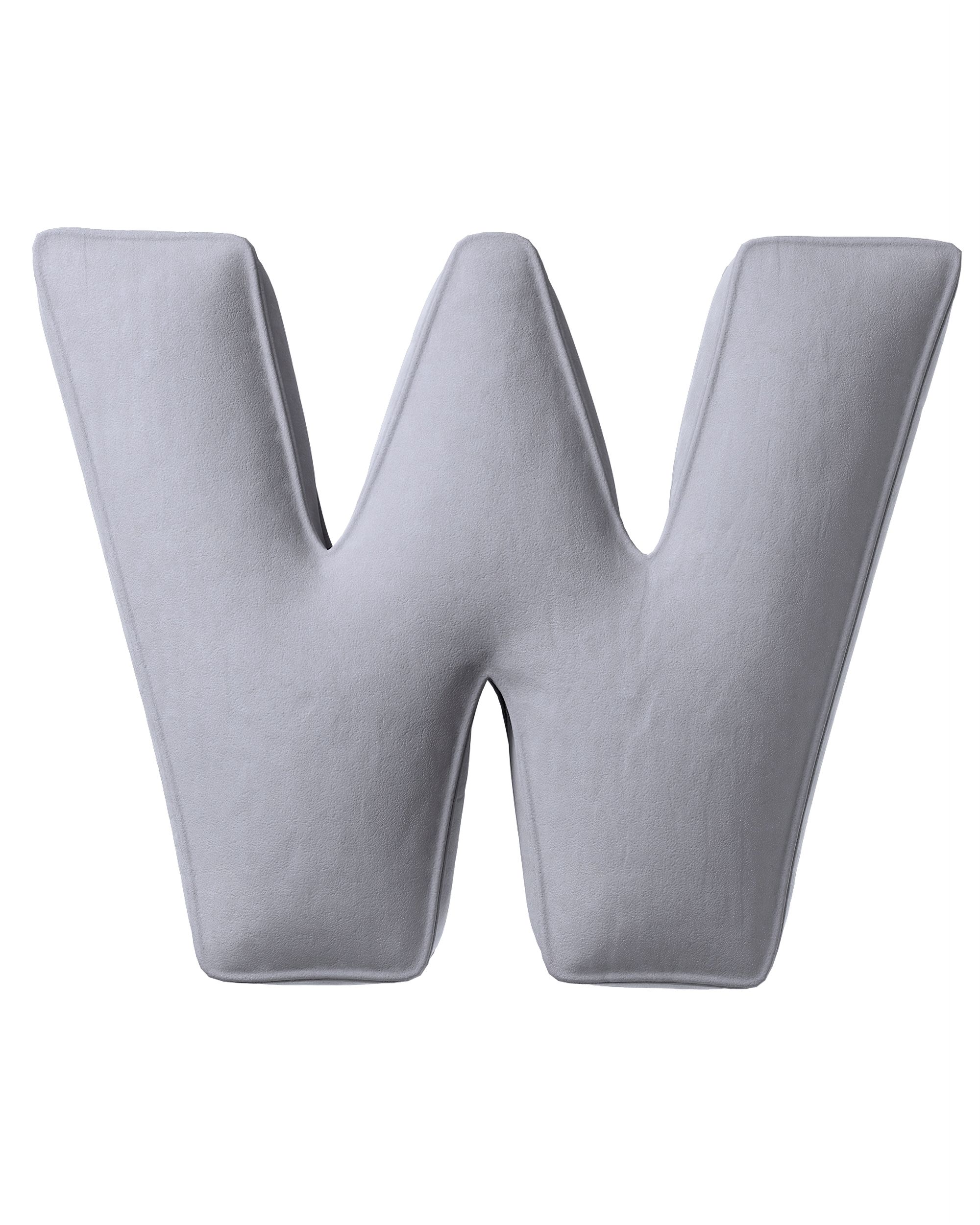 Coussins lettre W couleur gris tissu brillant, velours