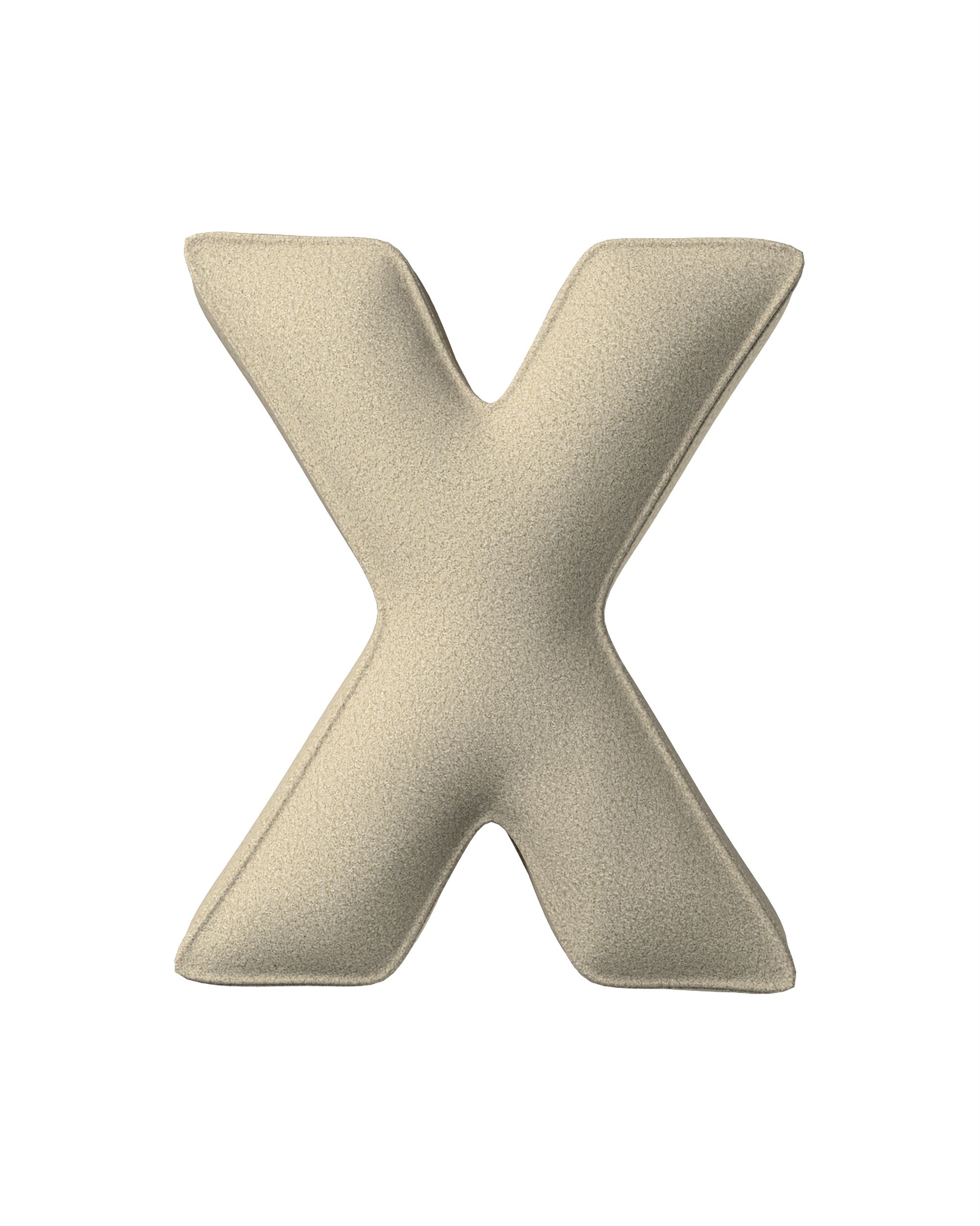 Coussins lettre X couleur beige tissu tresse