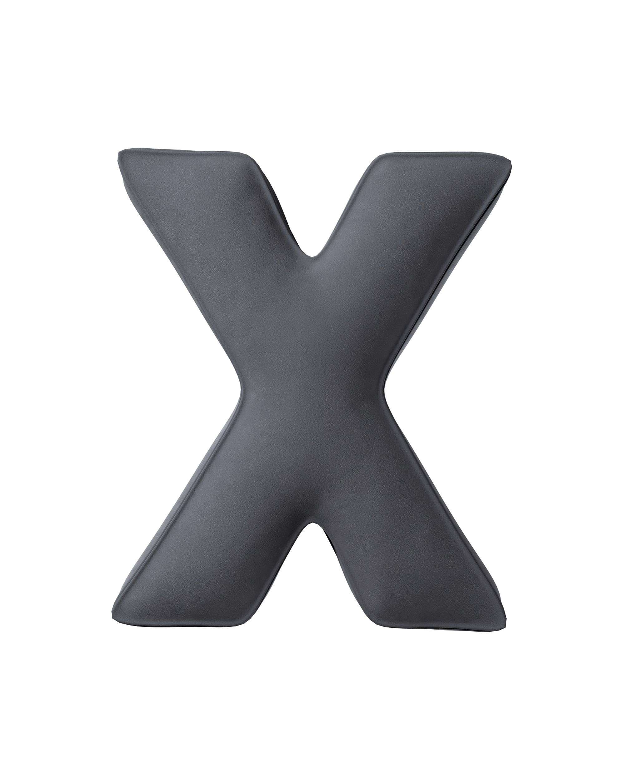 Coussins lettre X couleur gris tissu brillant, velours