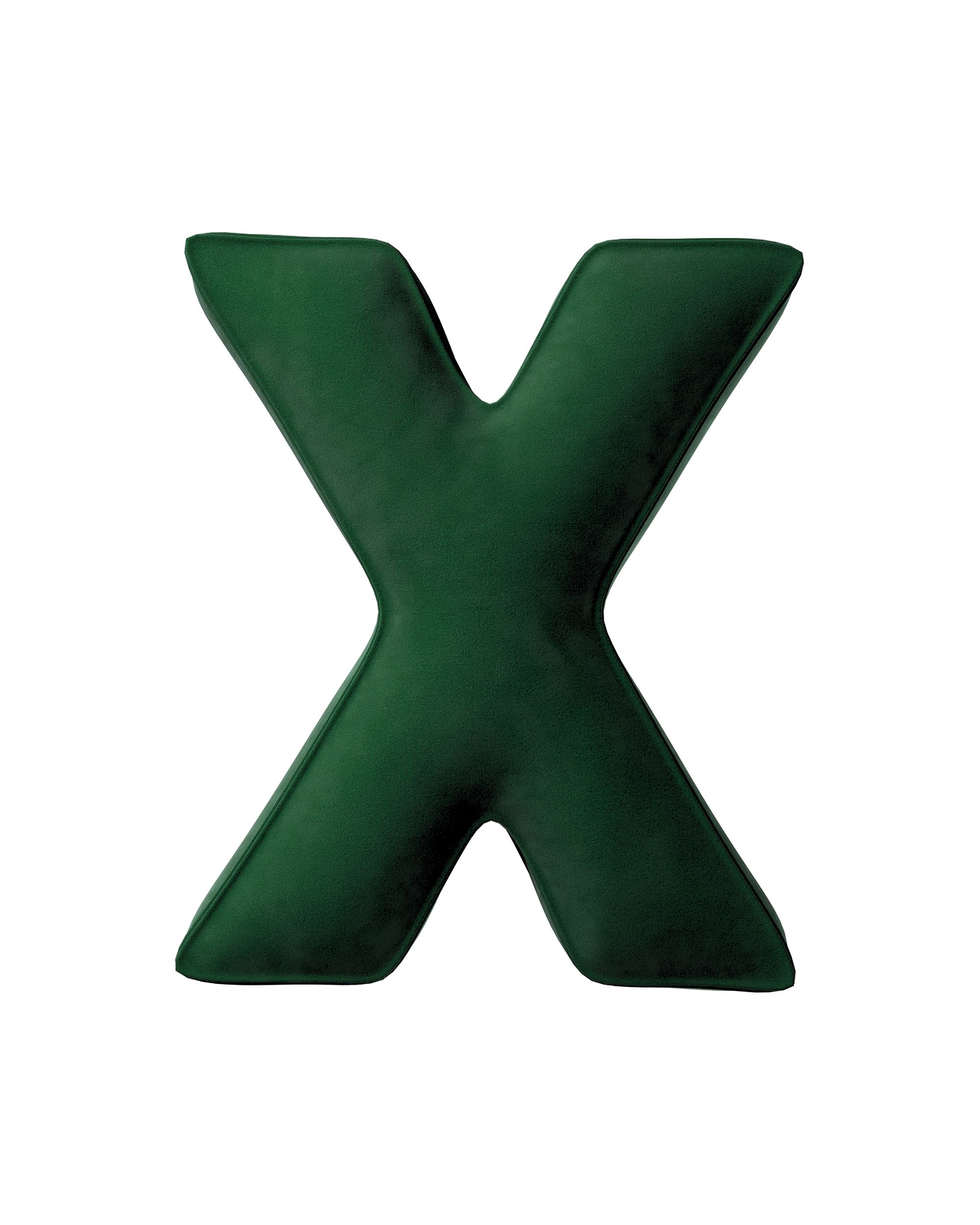 Coussins lettre X couleur vert tissu brillant, velours