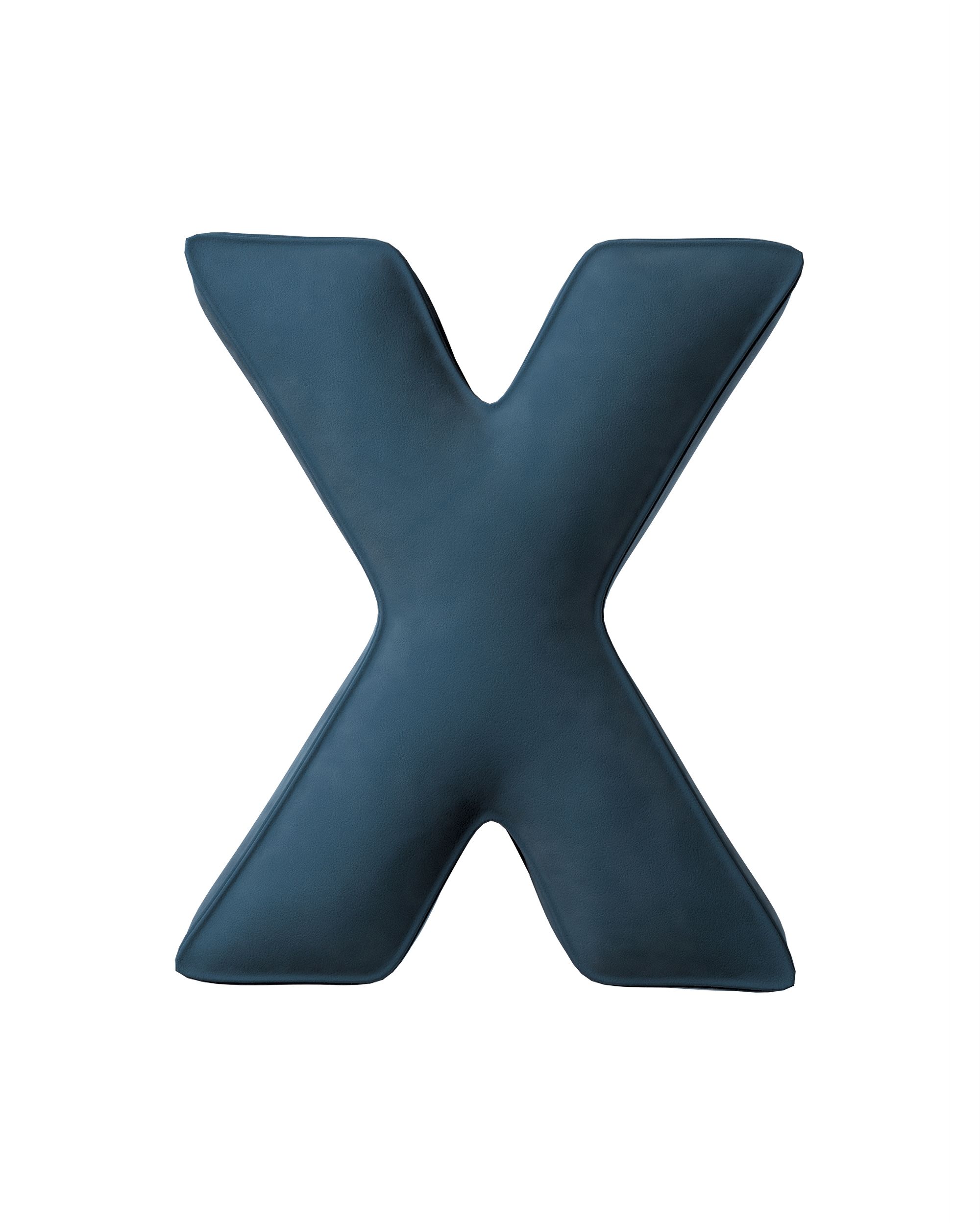 Coussins lettre X couleur bleu tissu brillant, velours
