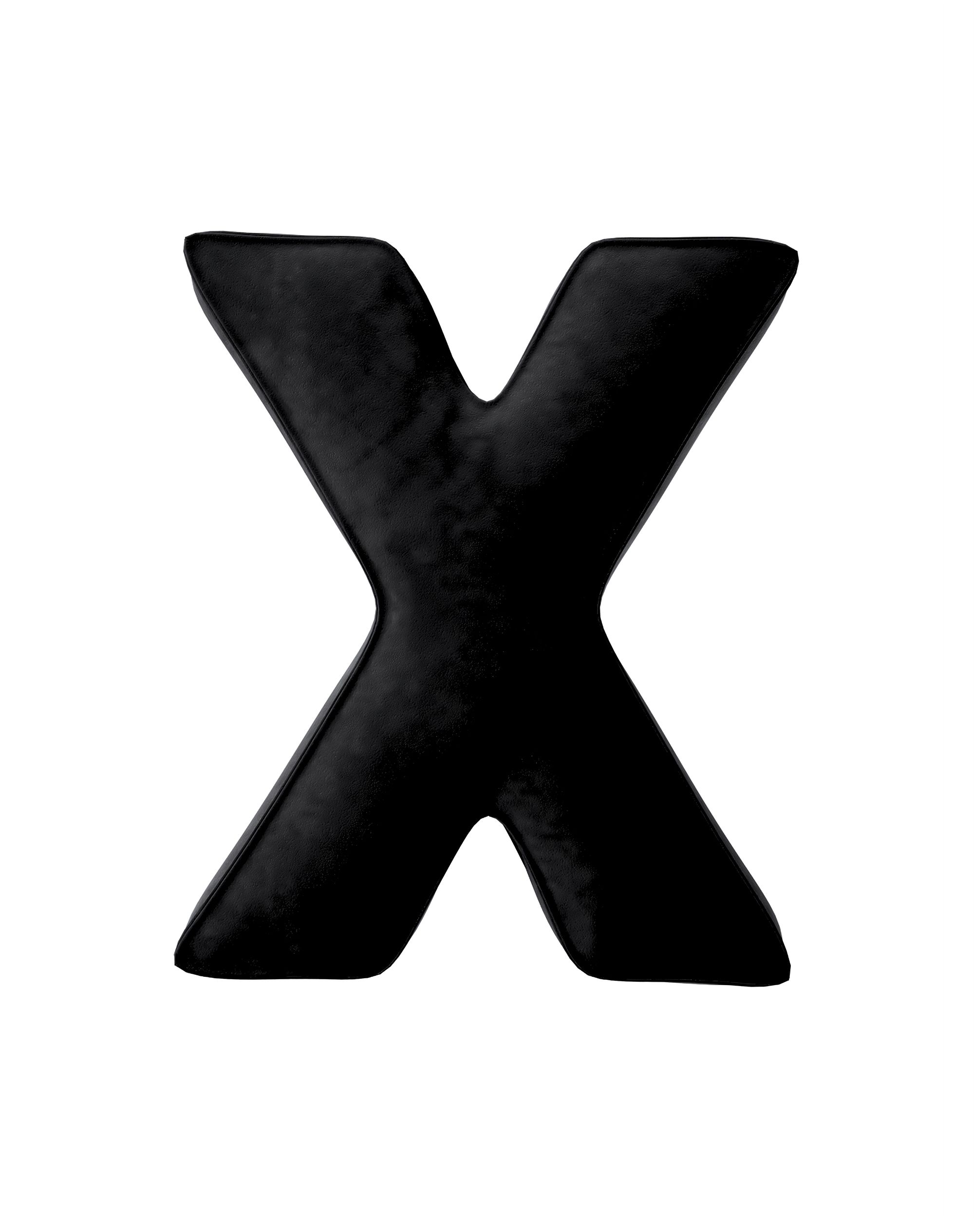 Coussins lettre X couleur noir tissu brillant, velours