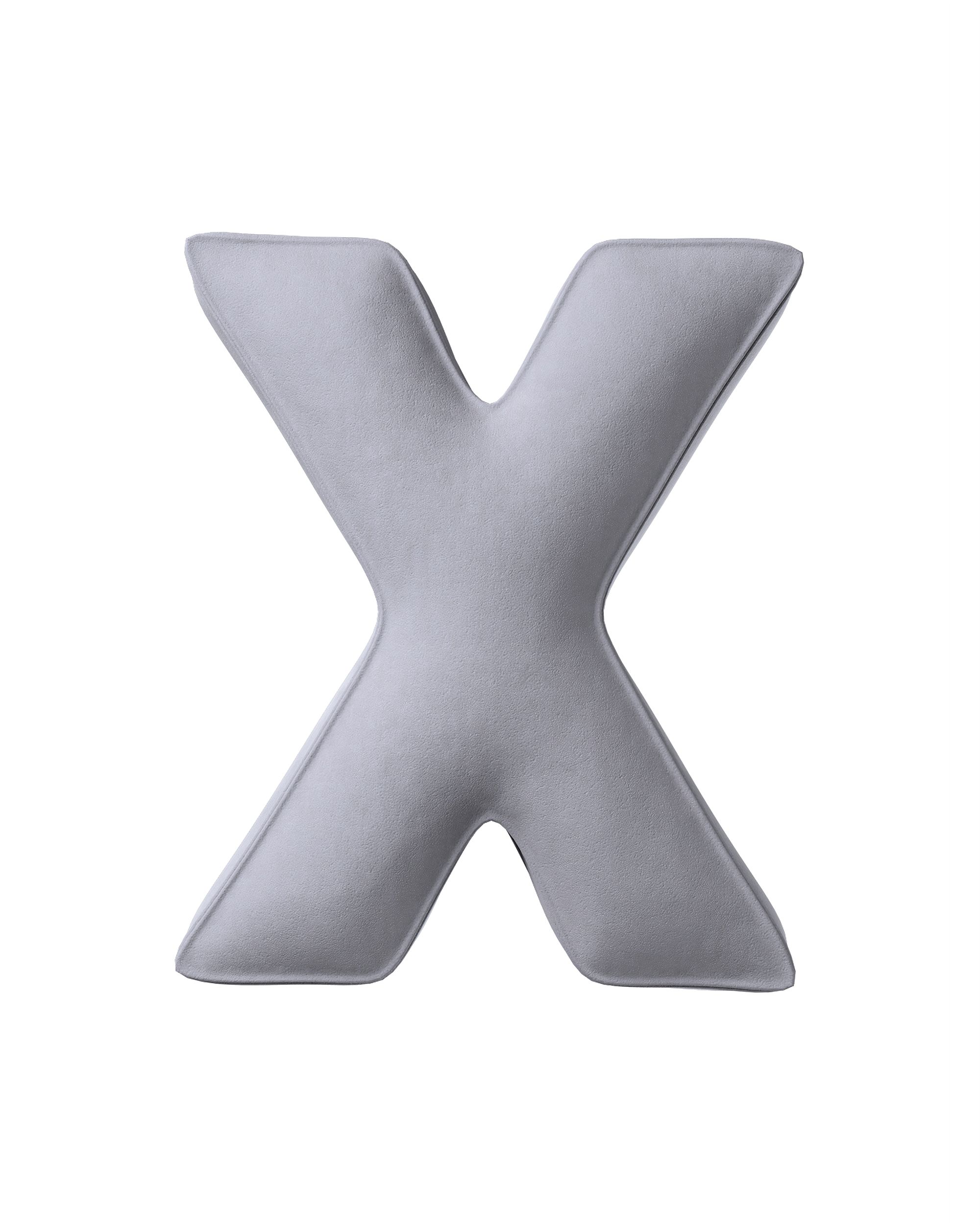 Coussins lettre X couleur gris tissu brillant, velours
