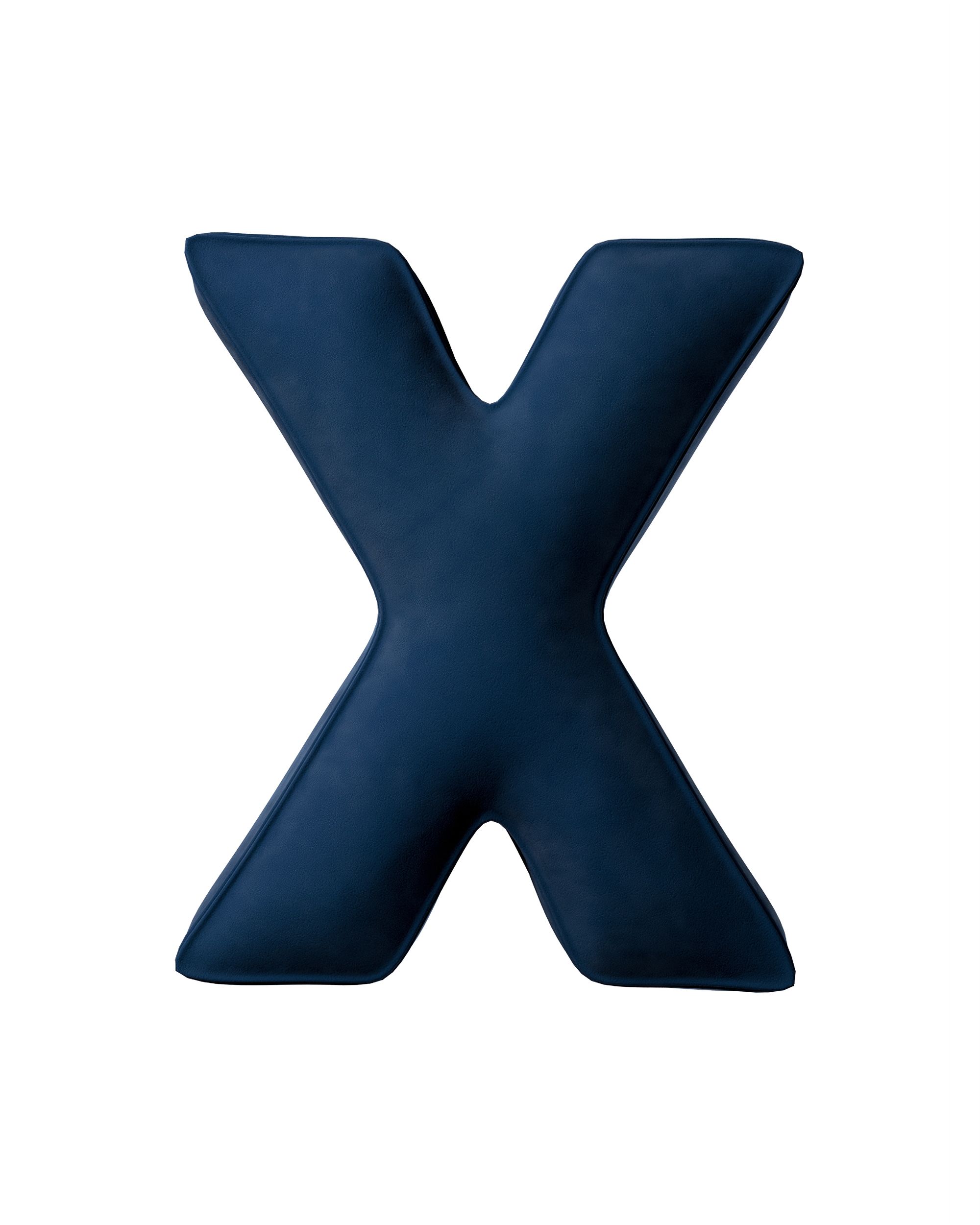 Coussins lettre X couleur bleu marine tissu brillant, velours