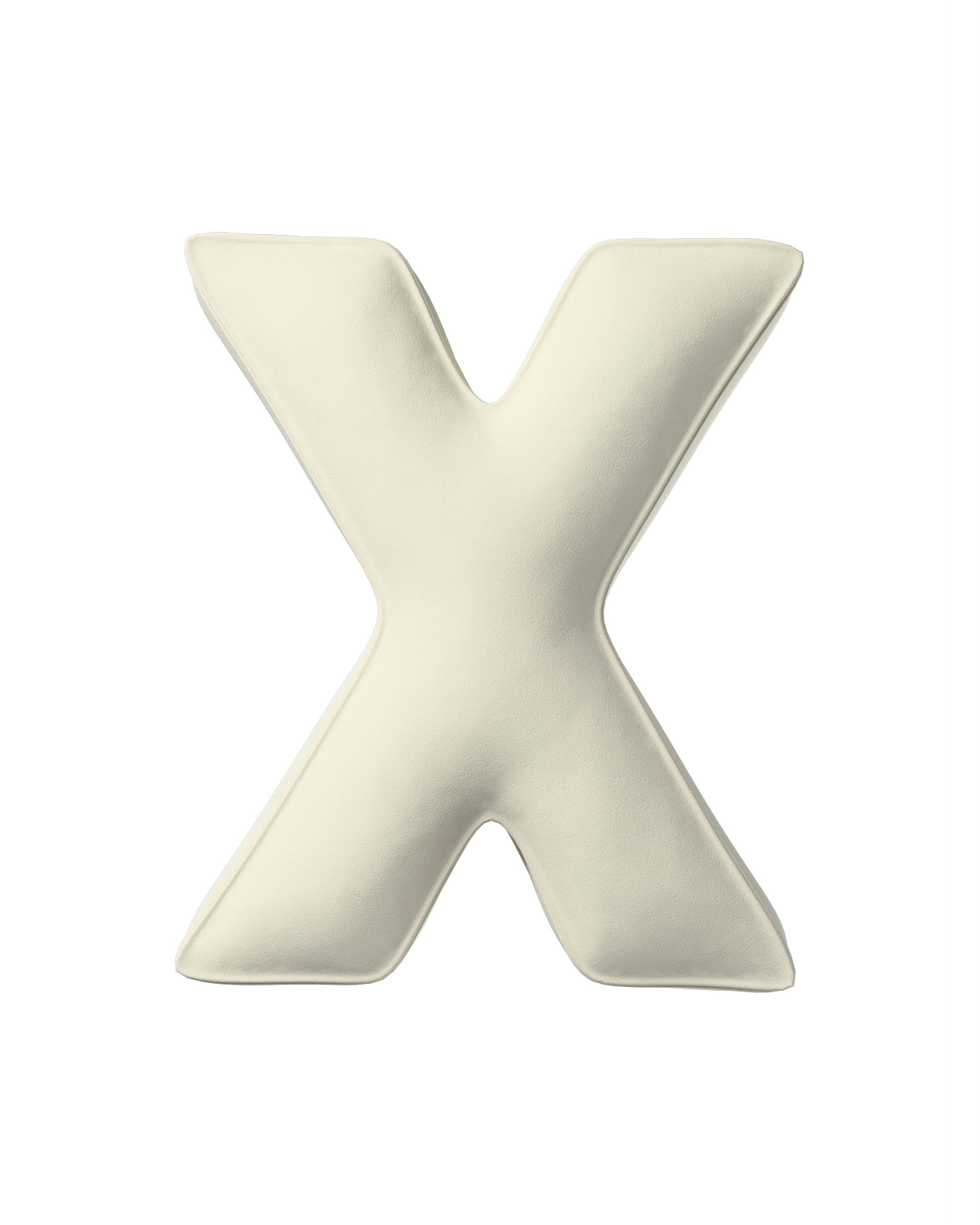 Coussins lettre X couleur crème tissu brillant, velours