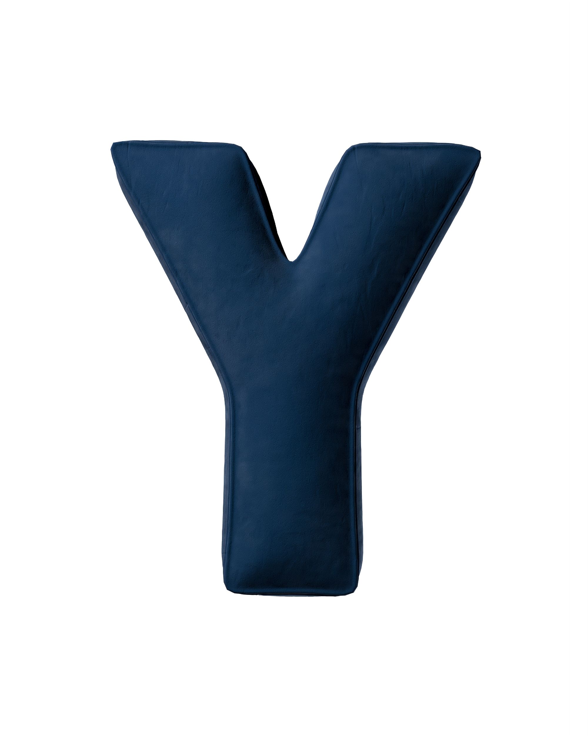Coussins lettre Y couleur bleu marine tissu brillant, velours