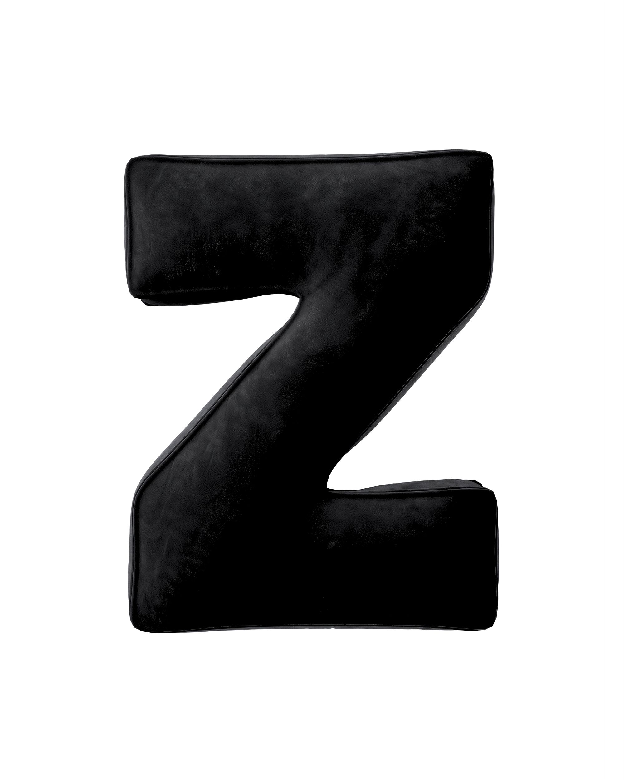 Coussins lettre Z couleur noir tissu brillant, velours