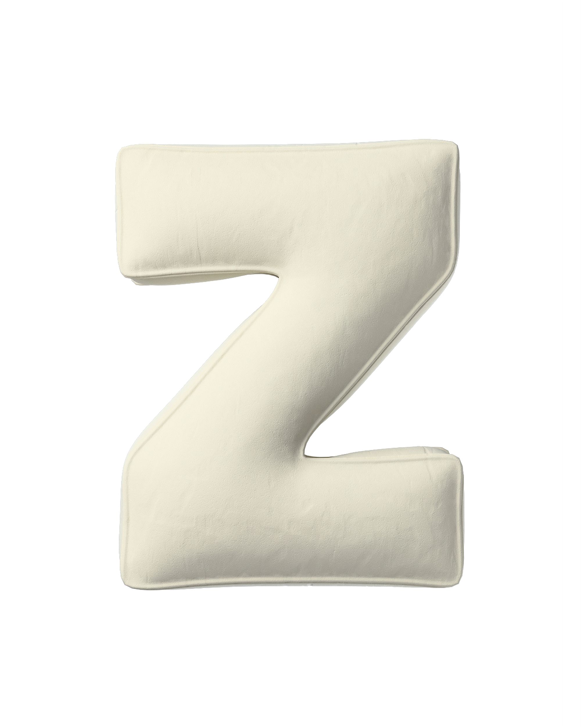 Coussins lettre Z couleur crème tissu brillant, velours