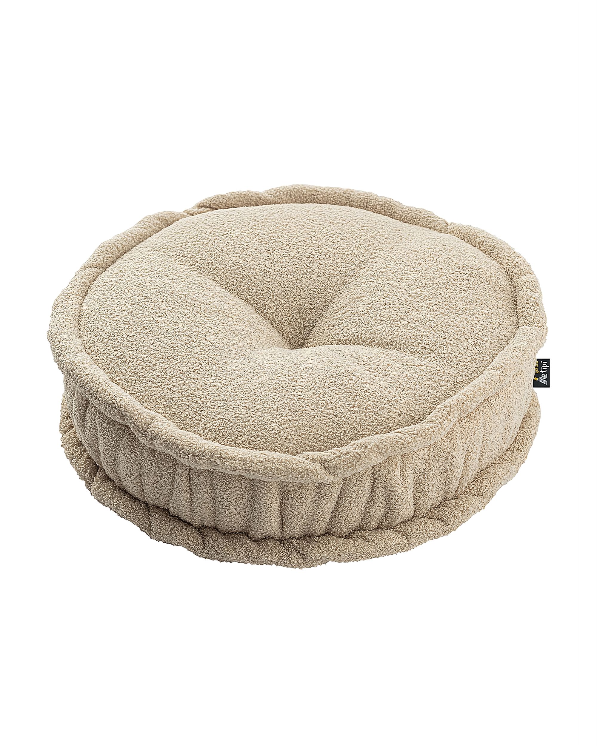 Pouf rond décorative couleur beige tissu tresse