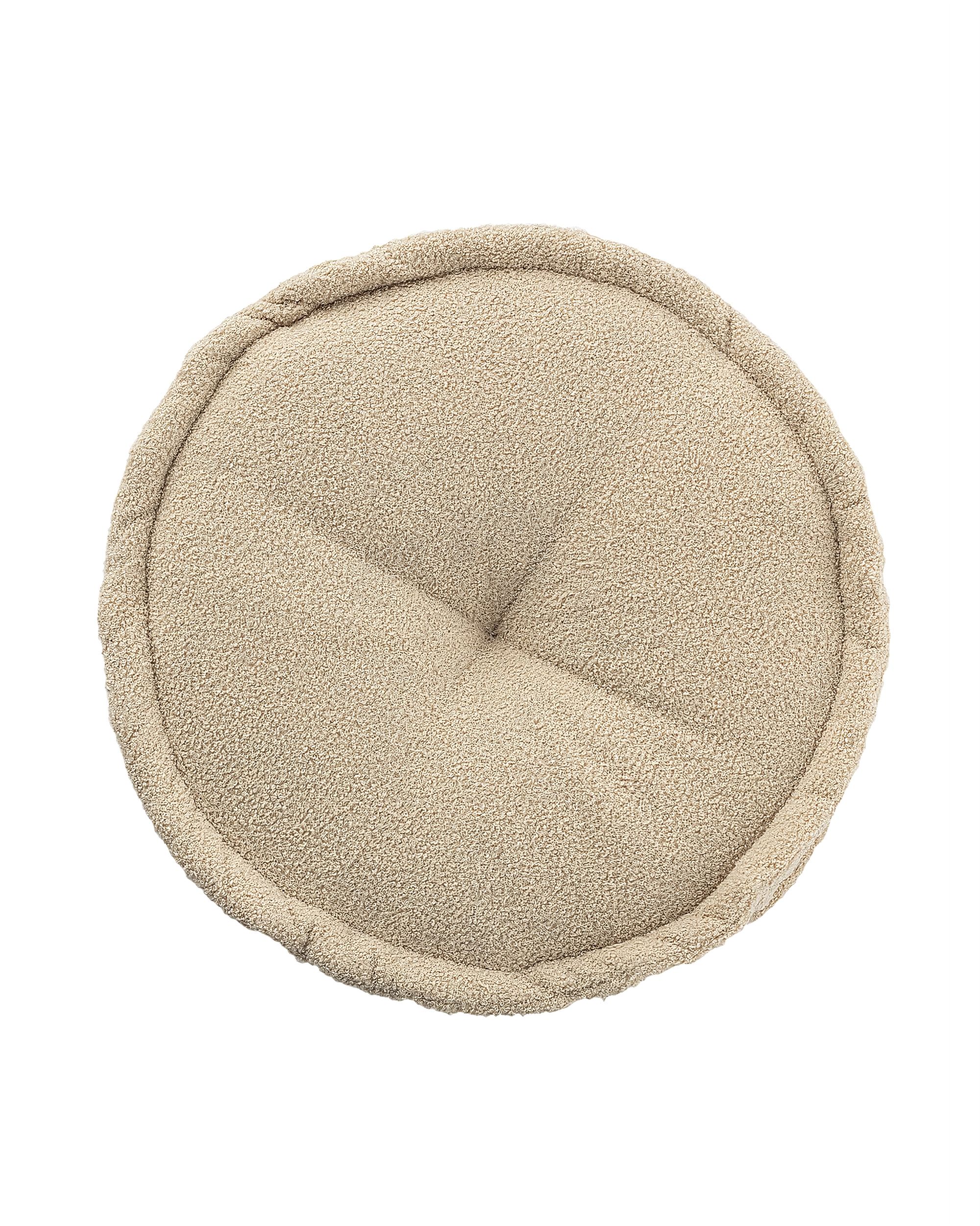 Pouf rond décorative couleur beige tissu tresse (hover)