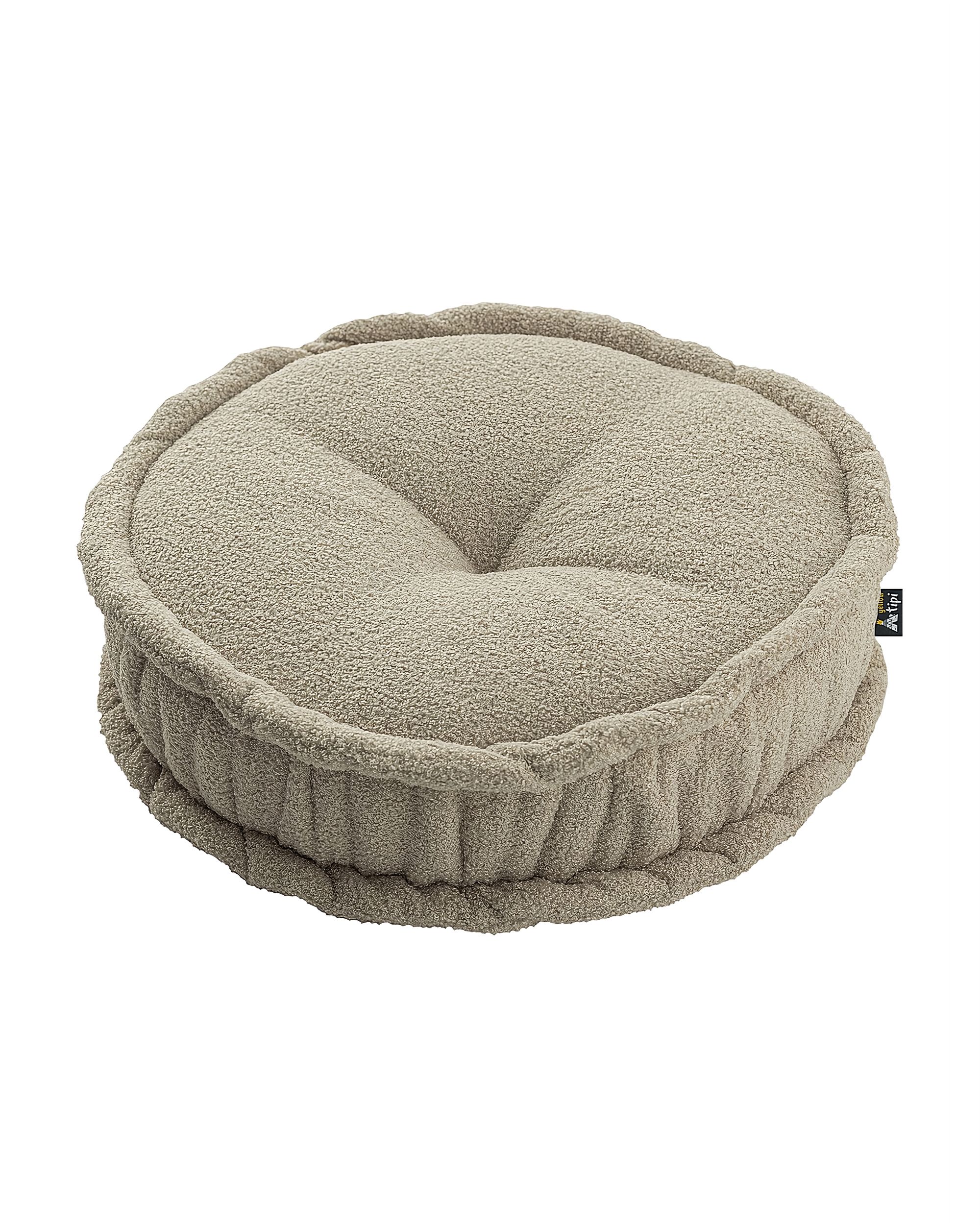 Pouf rond décorative couleur beige tissu tresse