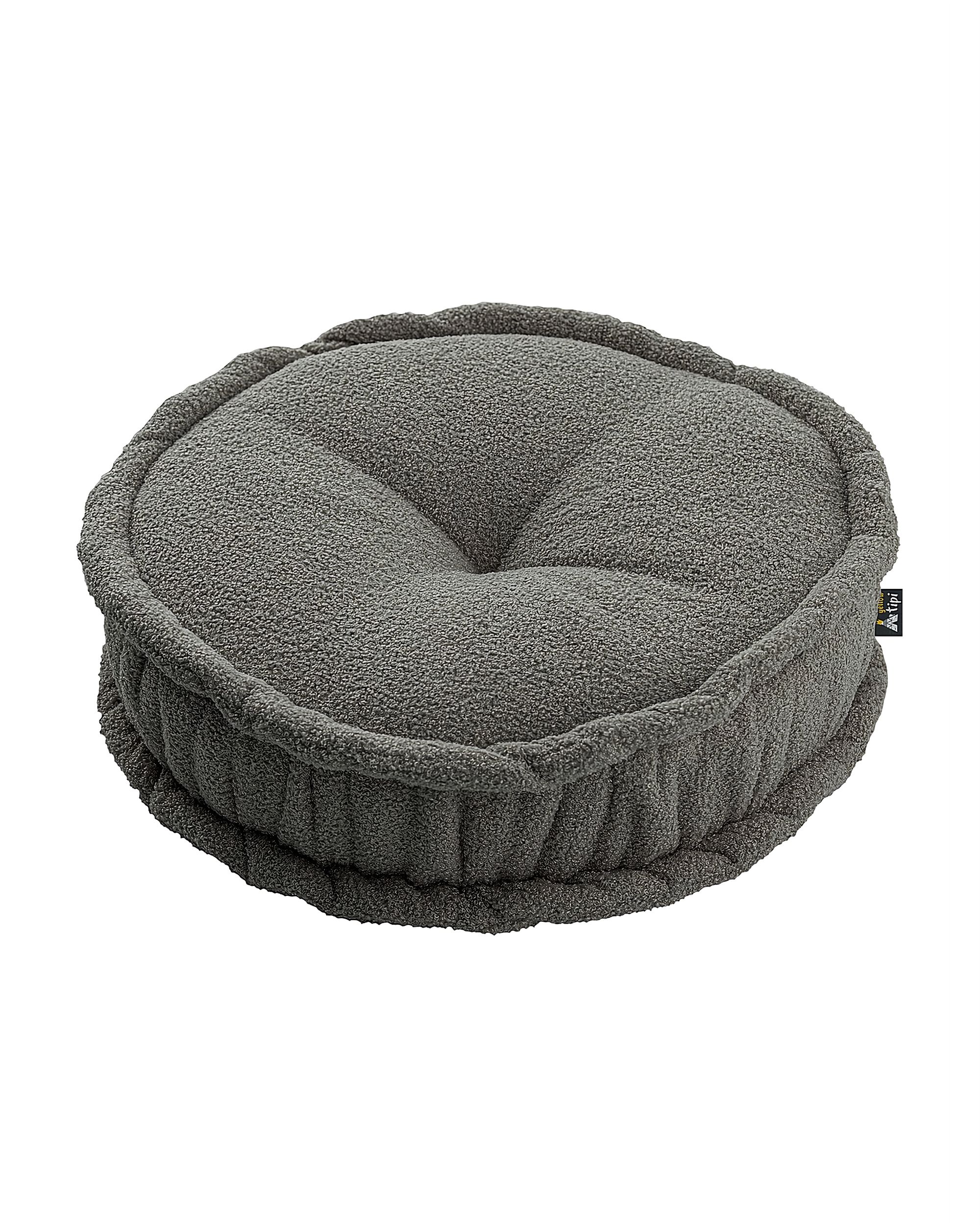 Pouf rond décorative couleur gris tissu tresse