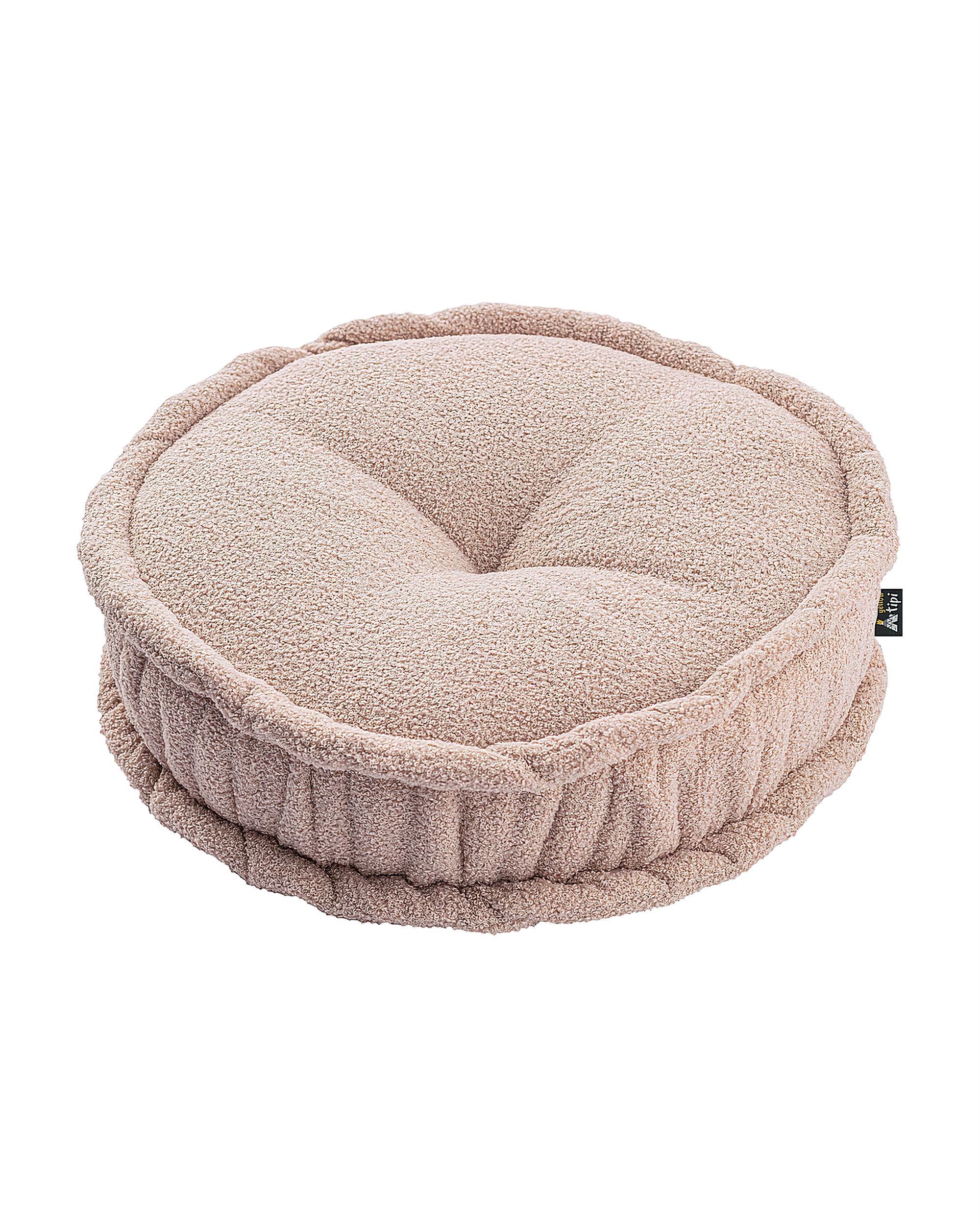 Pouf rond décorative couleur rose tissu tresse