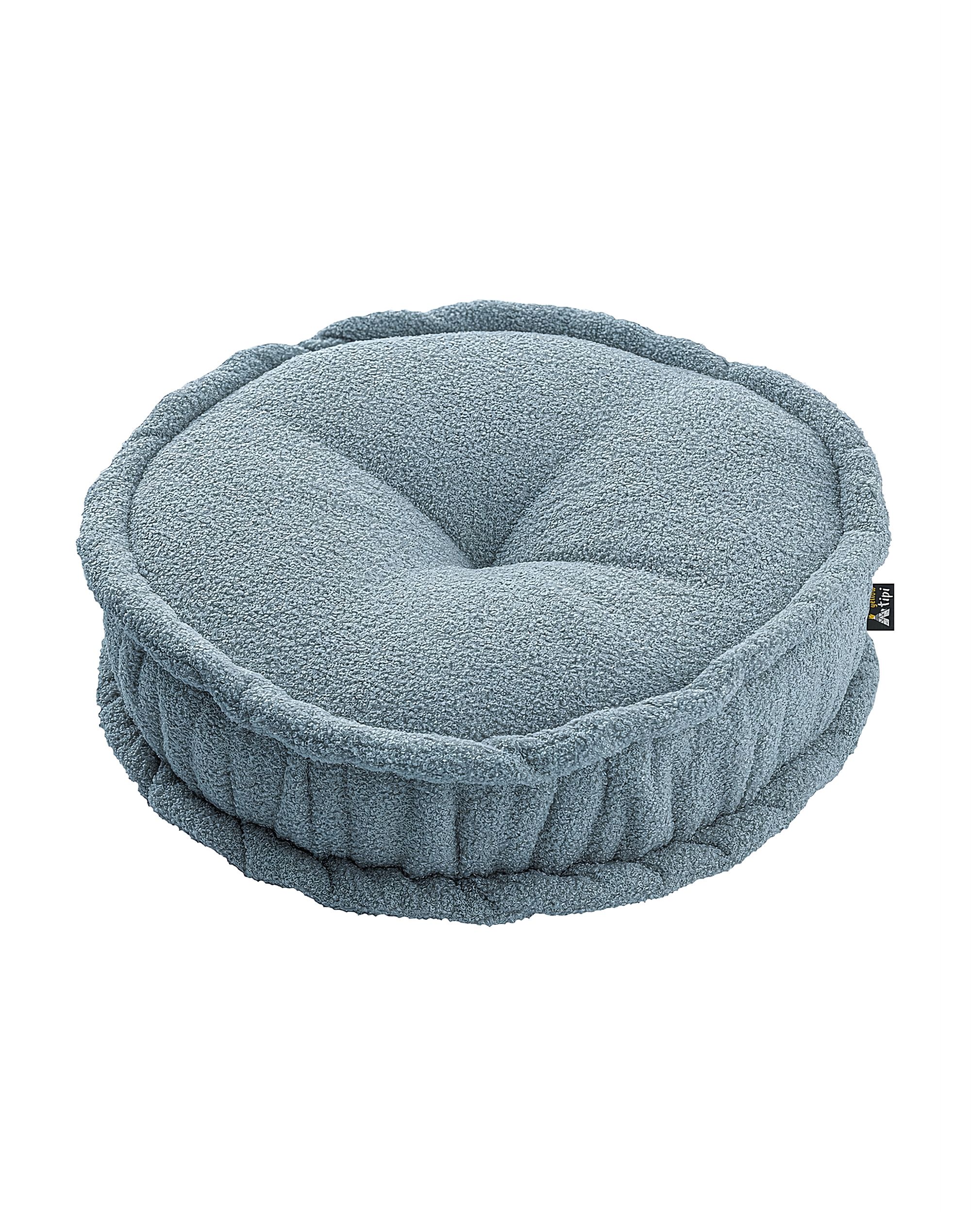 Pouf rond décorative couleur bleu tissu tresse