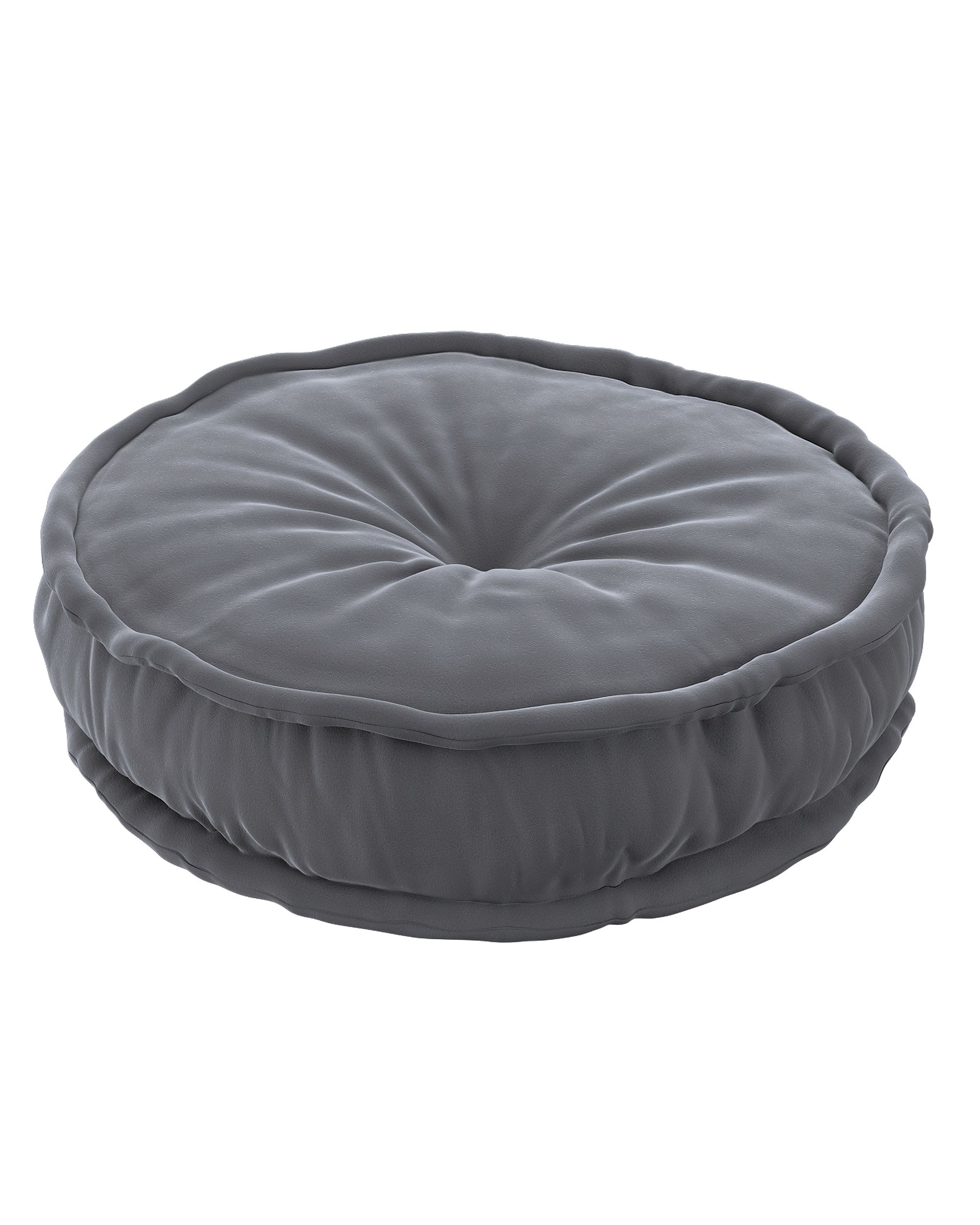 Pouf rond décorative couleur gris tissu brillant, velours