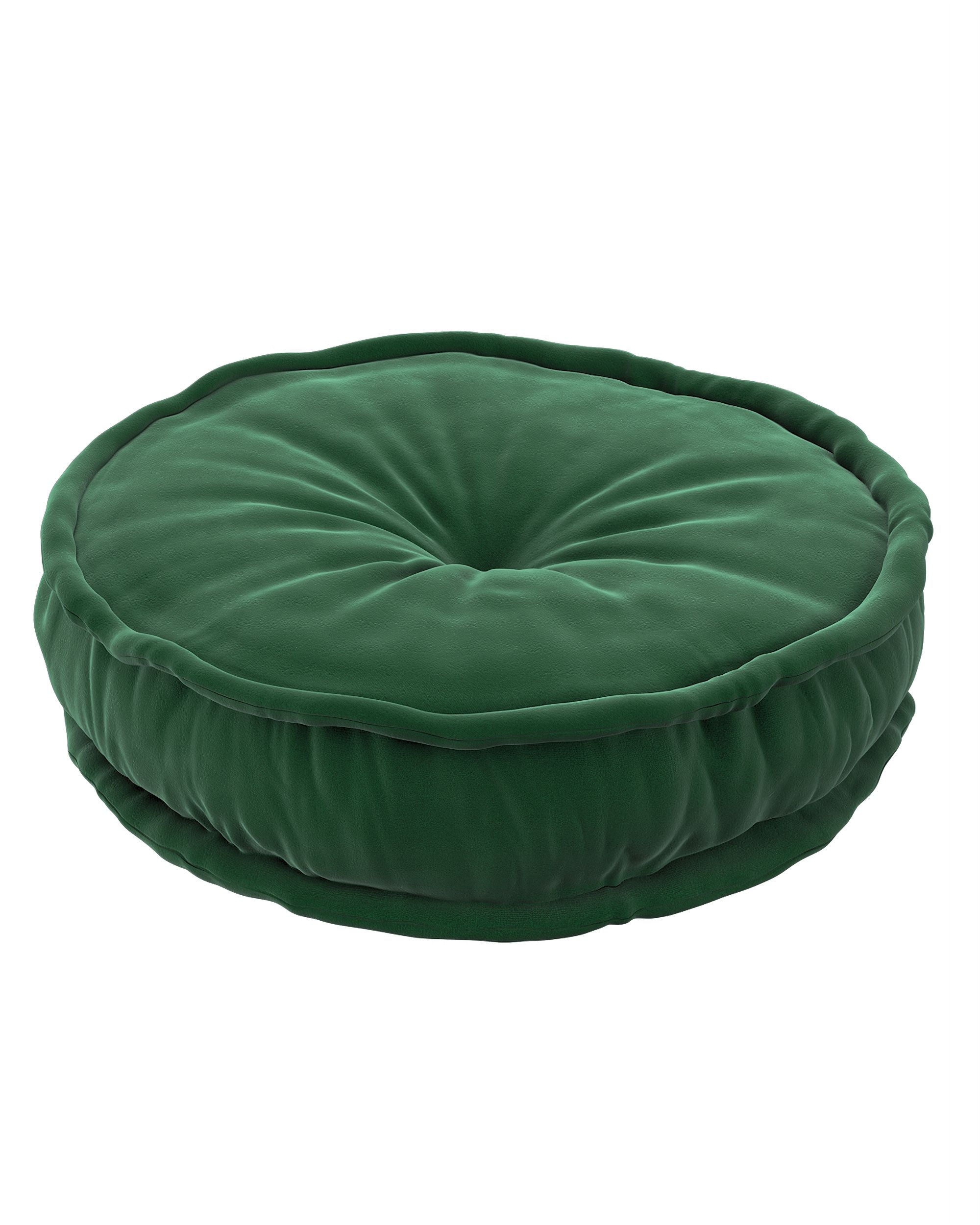 Pouf rond décorative couleur vert tissu brillant, velours