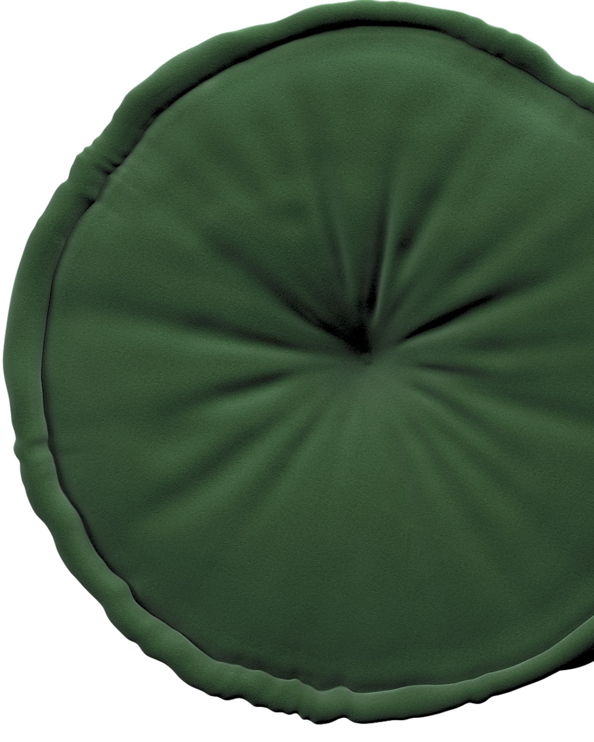 Pouf rond décorative couleur vert tissu brillant, velours (hover)