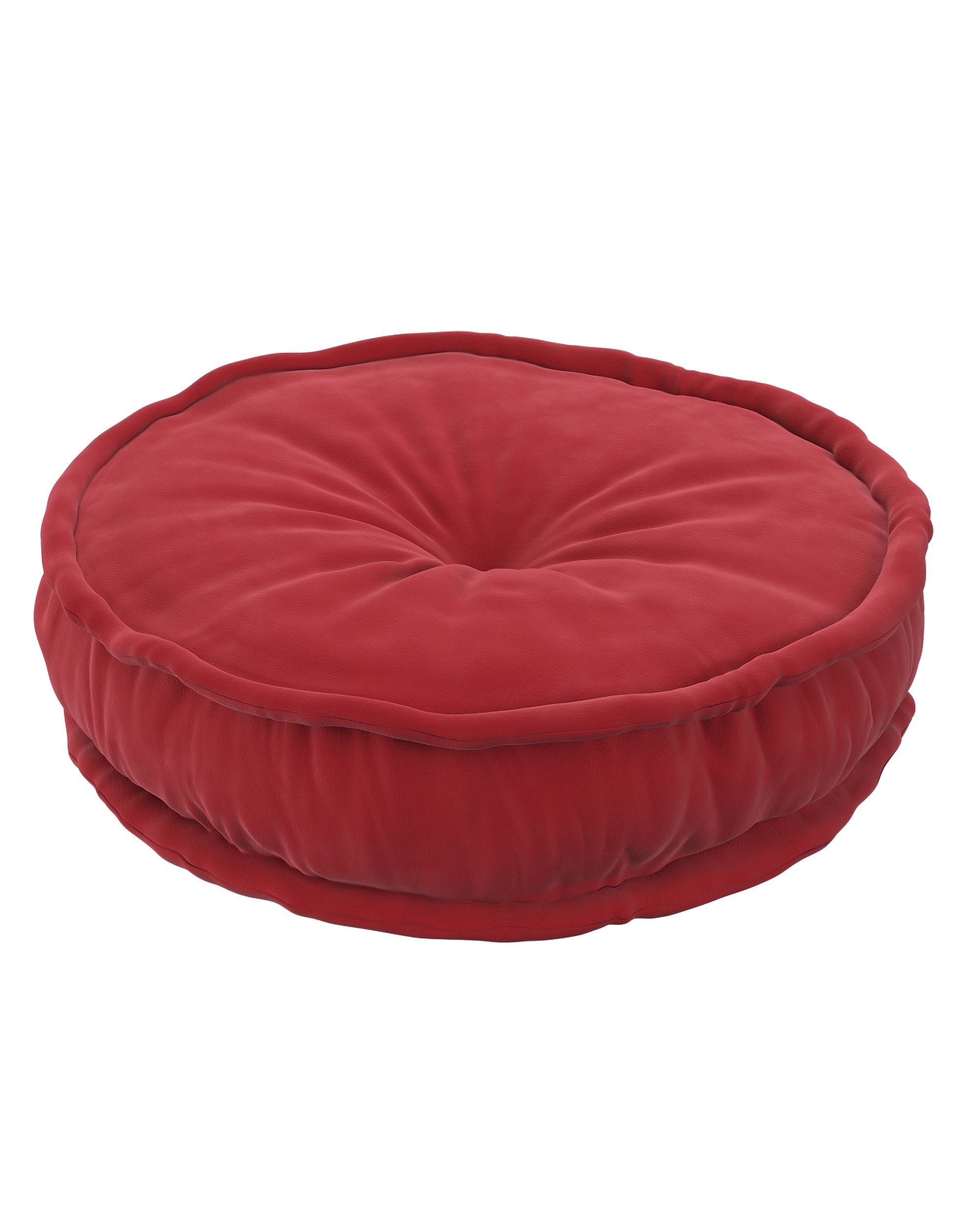 Pouf rond décorative couleur rouge tissu brillant, velours