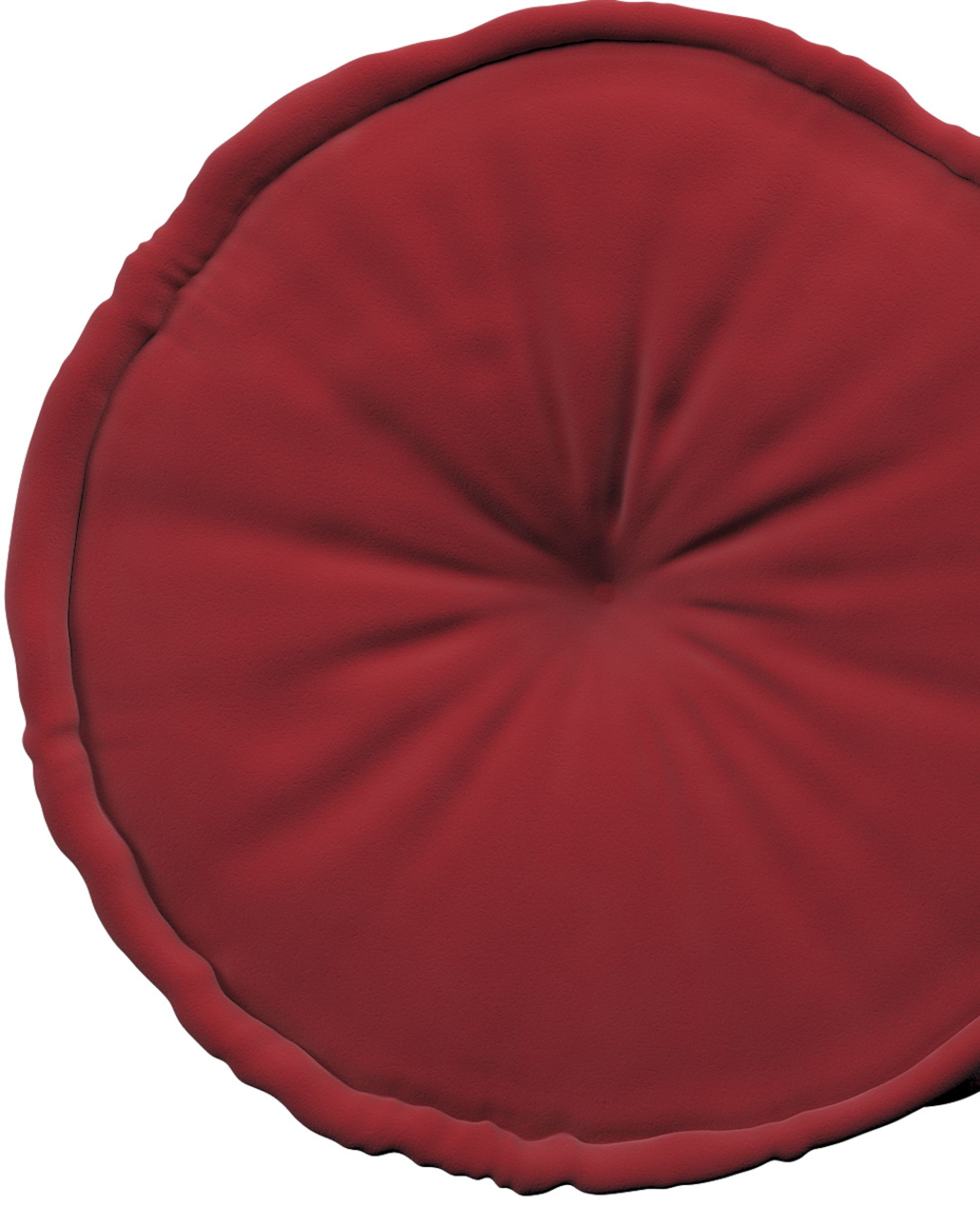 Pouf rond décorative couleur rouge tissu brillant, velours (hover)