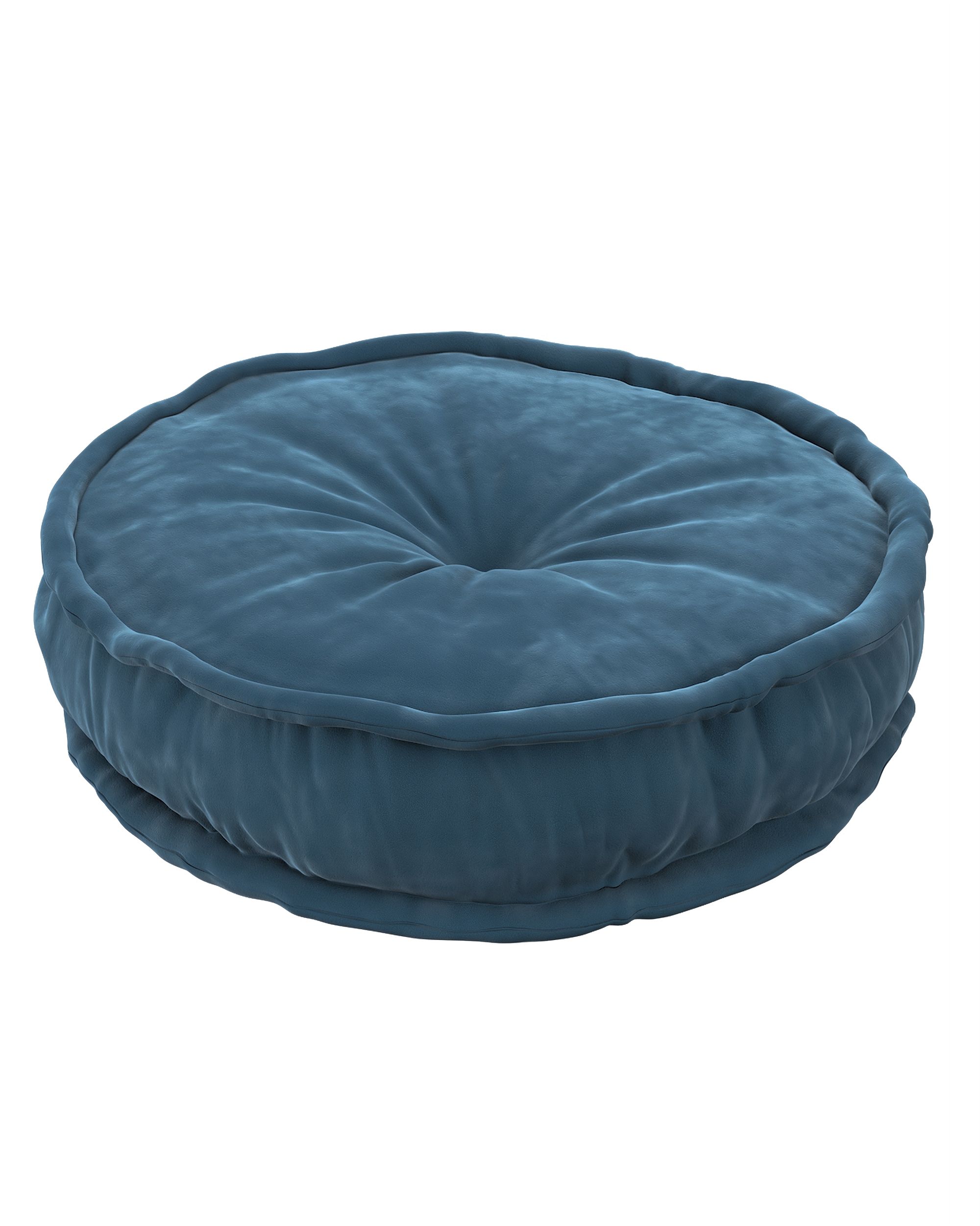 Pouf rond décorative couleur bleu tissu brillant, velours