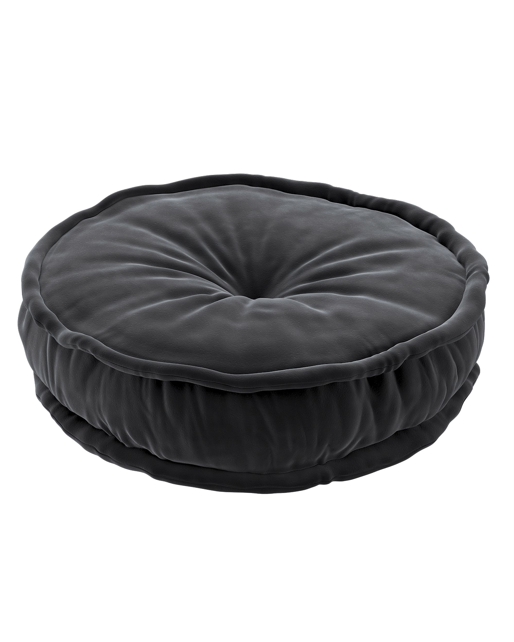 Pouf rond décorative couleur noir tissu brillant, velours